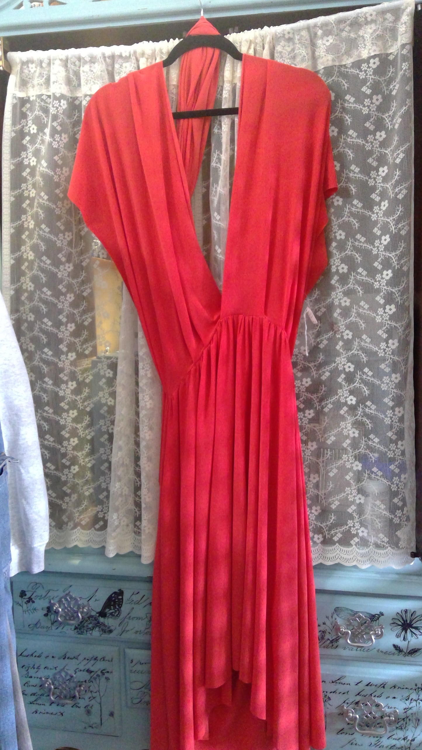 Flowy Coral Summer Dress | Tie-Neck Maxi | Lightweight & Feminine | Size XL