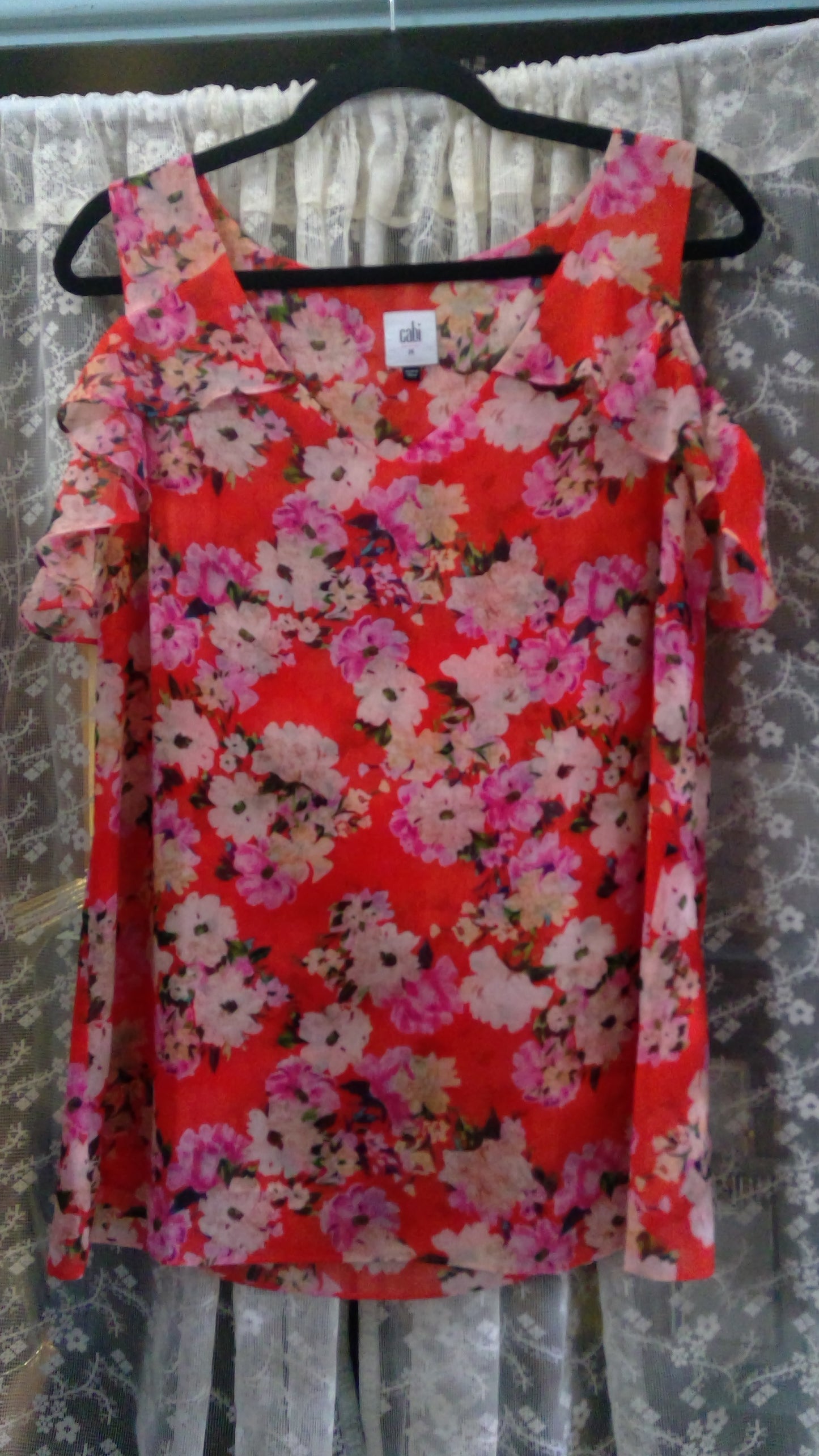 Orange & Pink Floral Blouse | Cabi | 100% Polyester | Size M