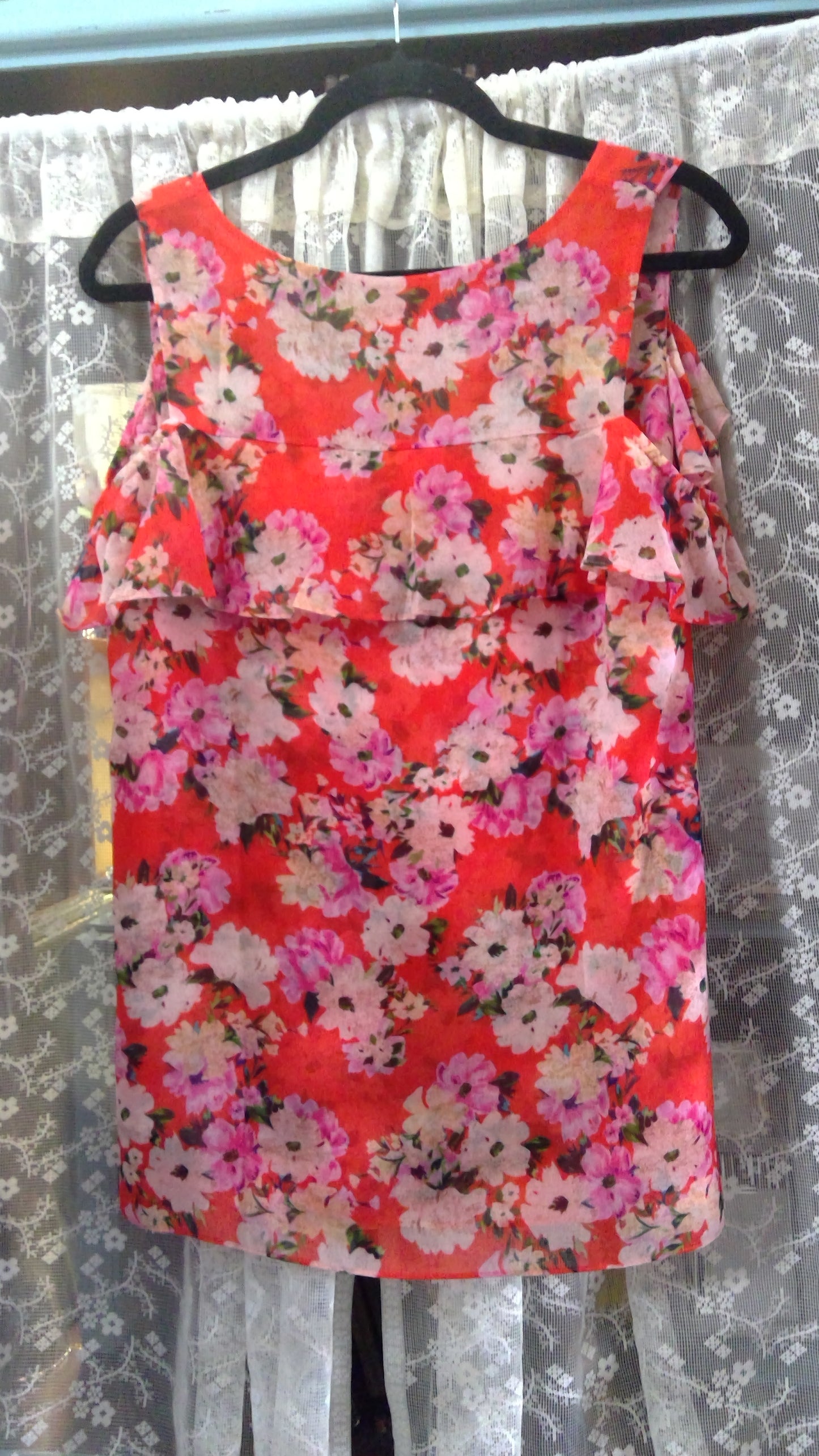 Orange & Pink Floral Blouse | Cabi | 100% Polyester | Size M