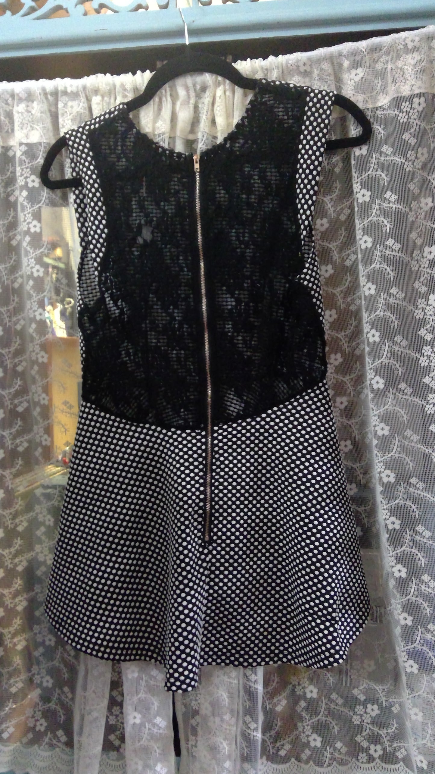 Black & White Polka Dot Mini Dress | Lace Back | Forever 21 | Size L