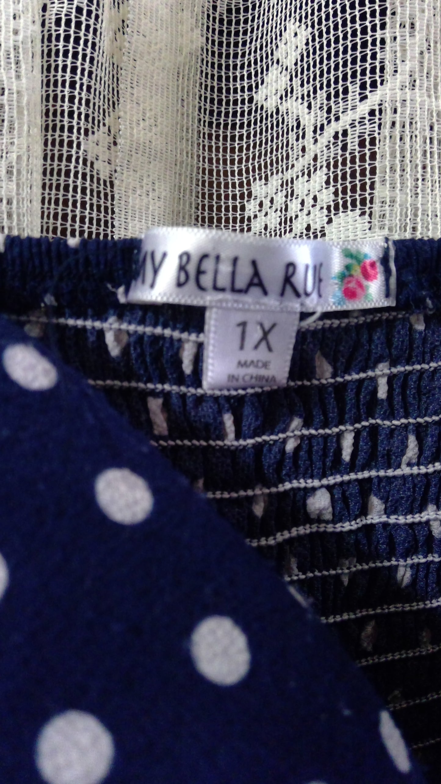 Y2K Blue & White Polka Dot Pin-Up Top | Bow Bust & Cinched Back | My Bella Rue | 1X