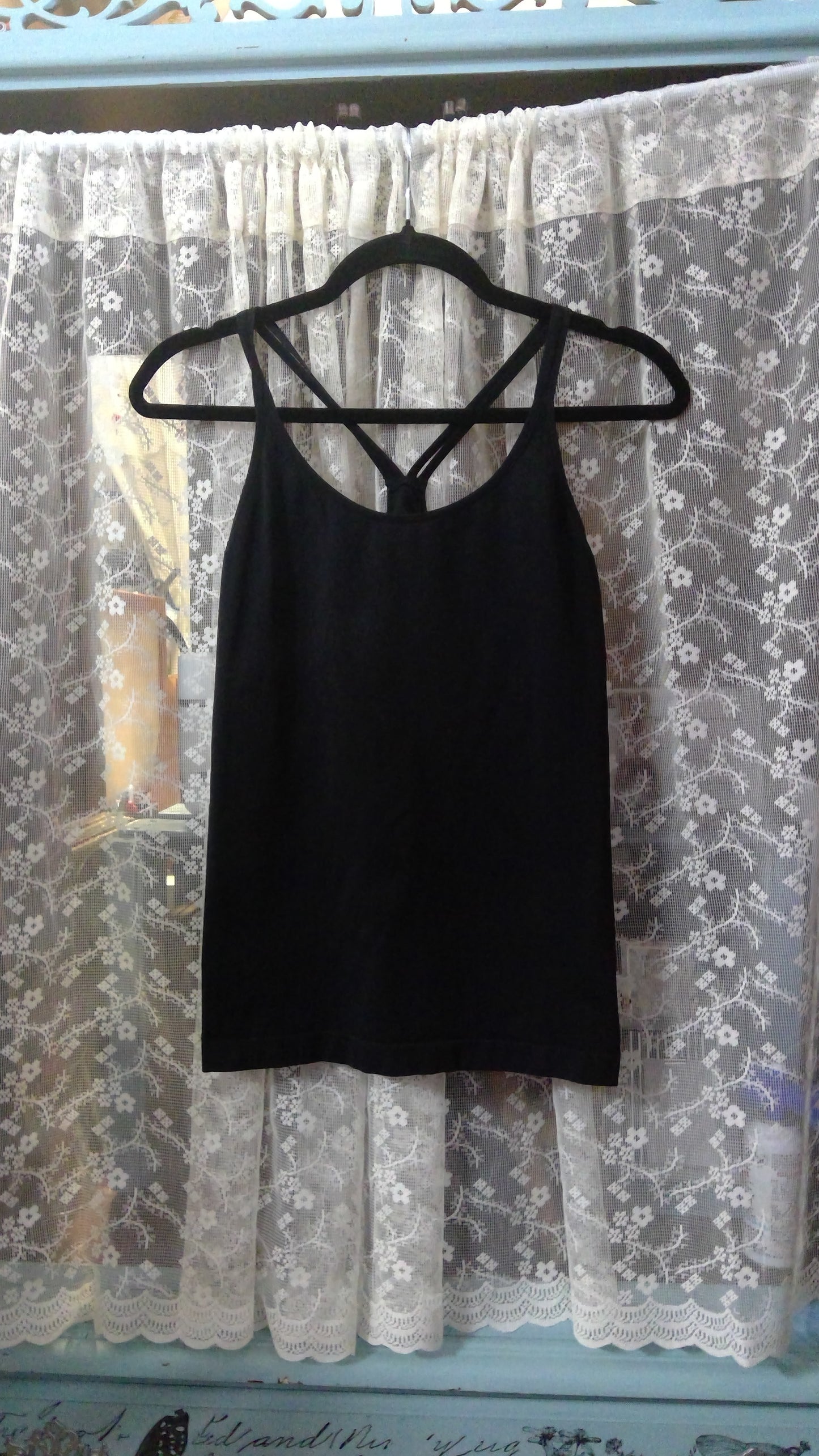 Black Bodycon Tank Top with Built-In Sports Bra | Stretchy Activewear | Size M