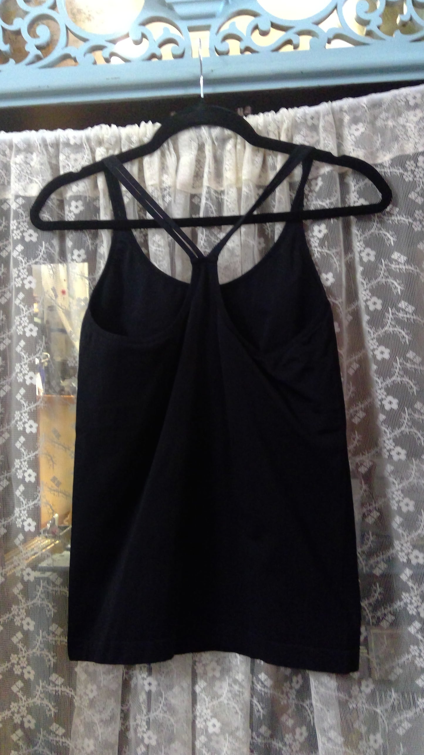 Black Bodycon Tank Top with Built-In Sports Bra | Stretchy Activewear | Size M