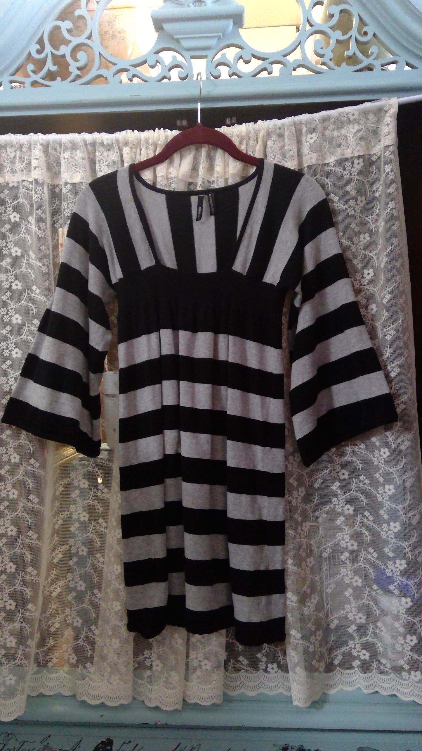 Y2K Gray & Black Striped Sweater Dress | Baby Doll Style | Take Out | Size M