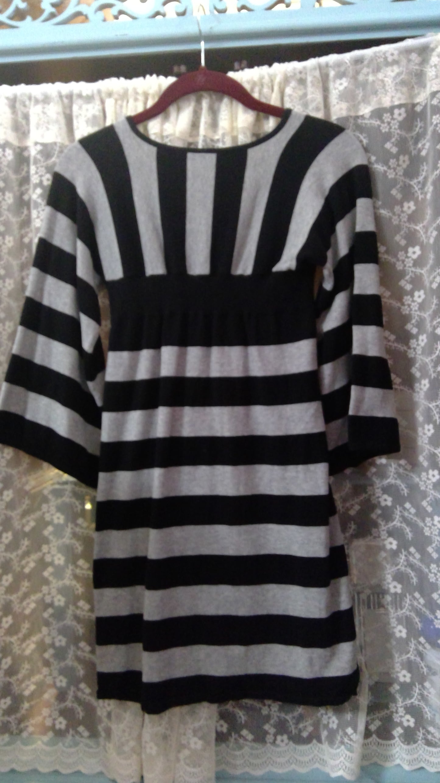 Y2K Gray & Black Striped Sweater Dress | Baby Doll Style | Take Out | Size M