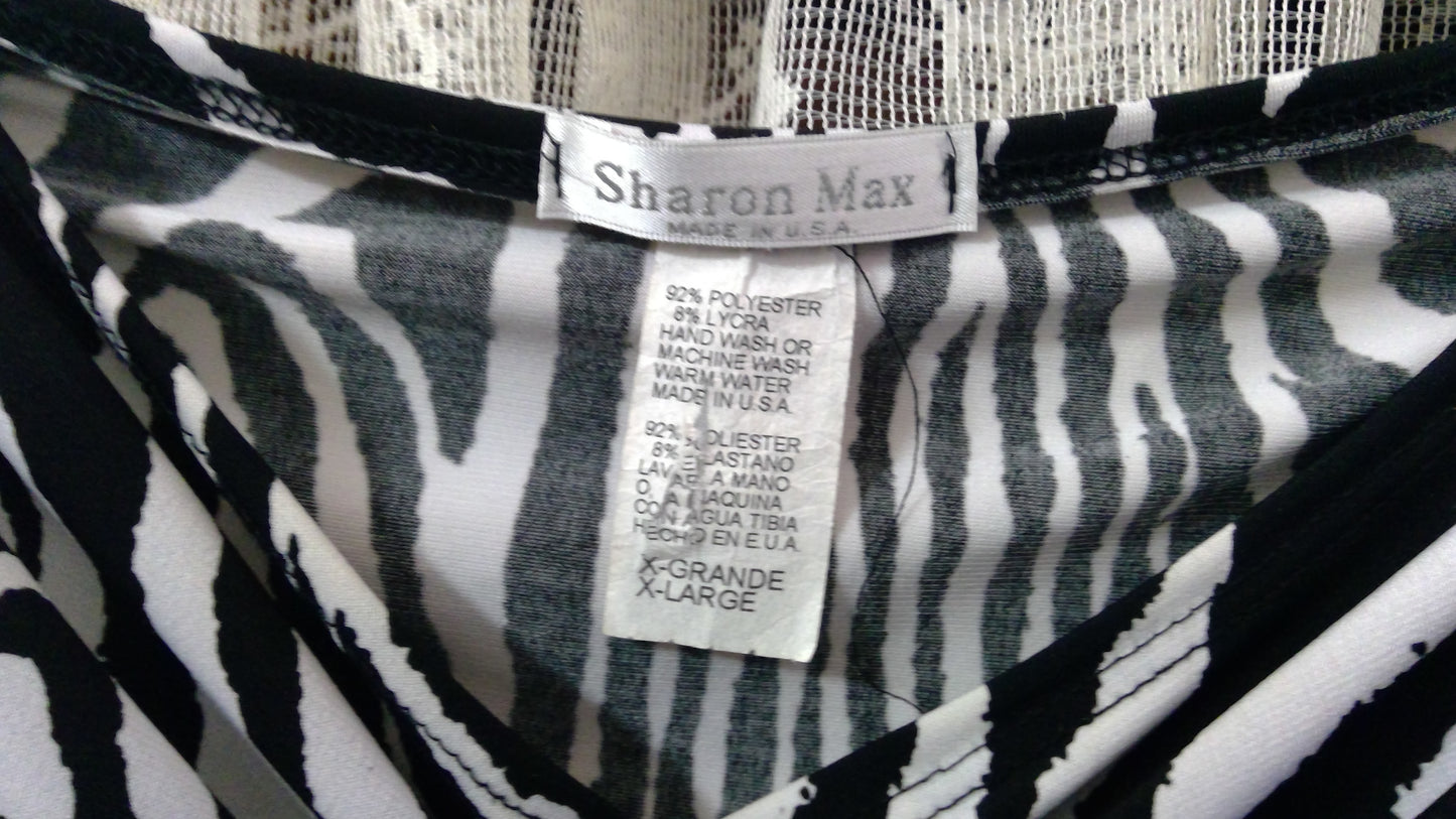 Zebra Print Cinched-Waist Blouse | Low Neckline | Sharon Max | Size XL