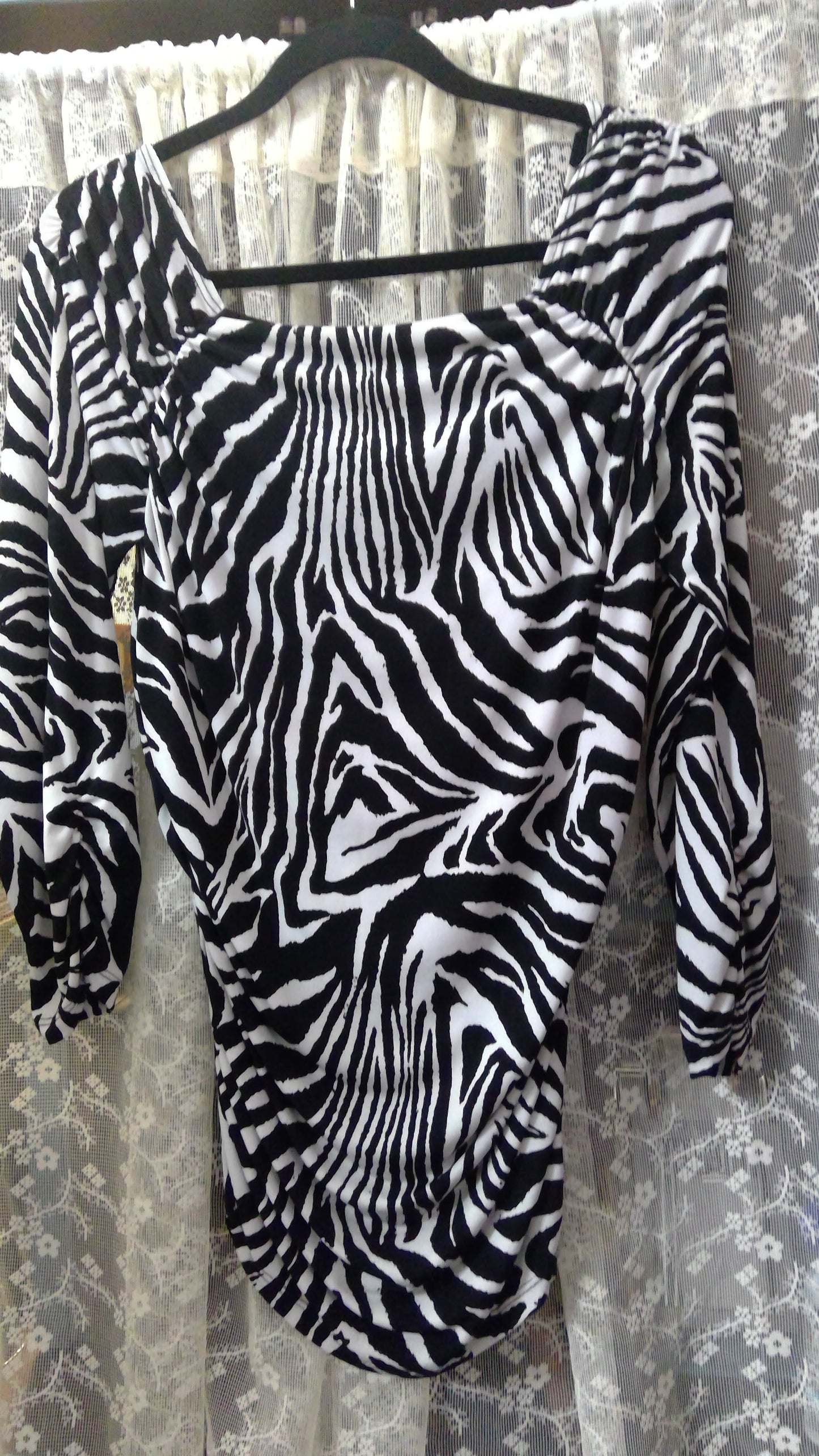 Zebra Print Cinched-Waist Blouse | Low Neckline | Sharon Max | Size XL