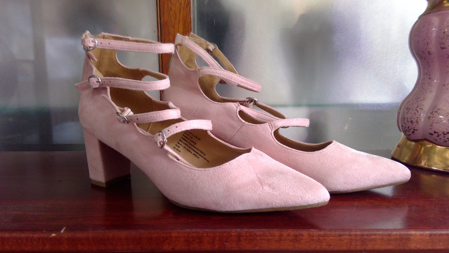 Pink Satin “Deanna” Heels | Pointed Toe & 4-Strap Closure | Comfortview | Size 9.5
