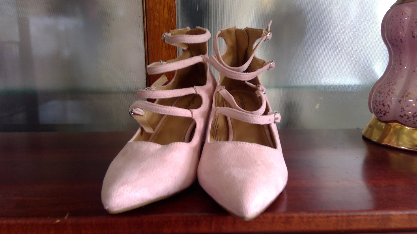 Pink Satin “Deanna” Heels | Pointed Toe & 4-Strap Closure | Comfortview | Size 9.5