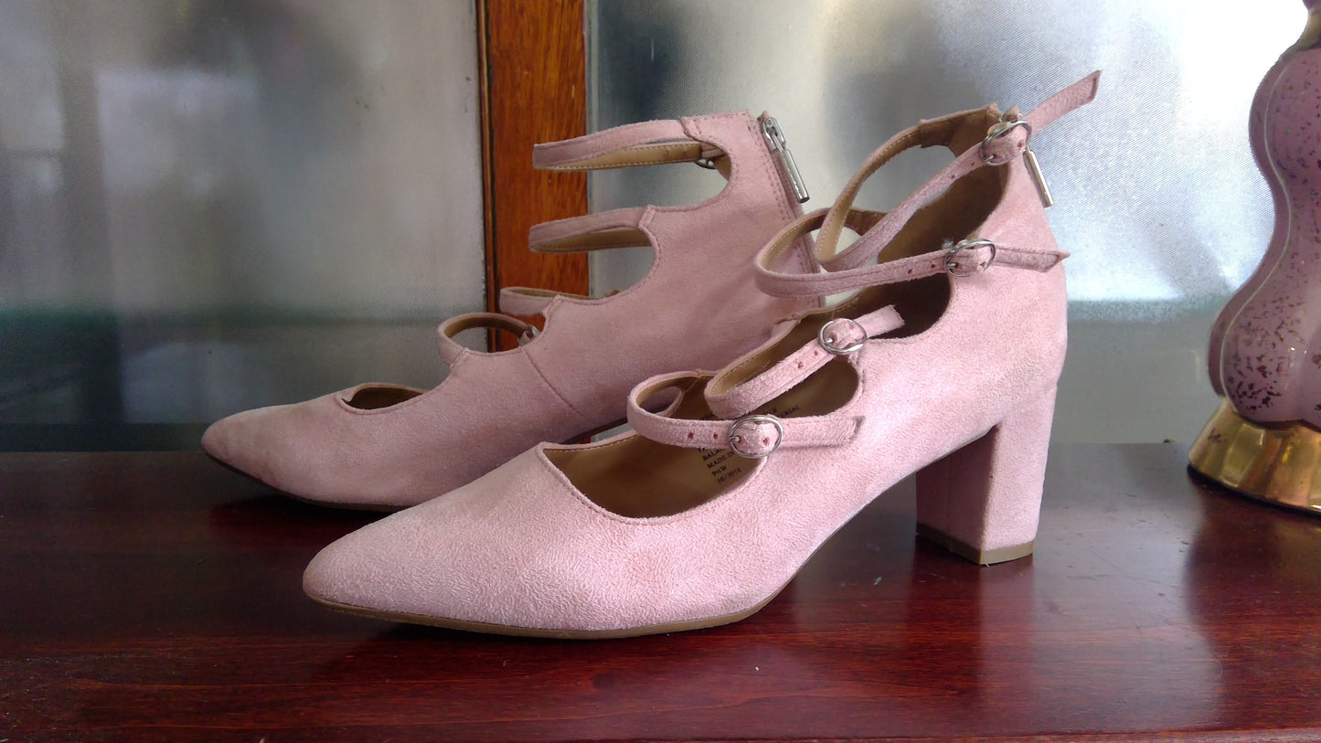 Pink Satin “Deanna” Heels | Pointed Toe & 4-Strap Closure | Comfortview | Size 9.5