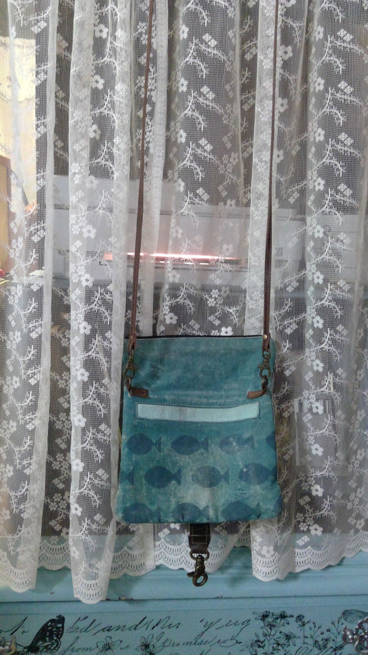 Mona B. Blue & Teal Fish Crossbody Bag