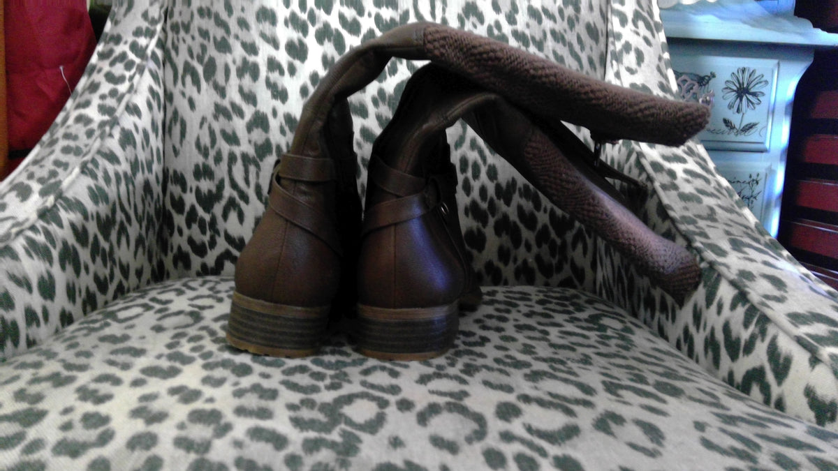 LifeStride Xtrovert Brown Leather Riding Boots with Knit Back – Size 7