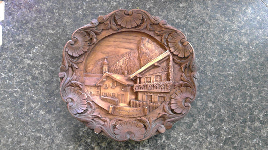 Vintage German Souvenir Relief Plate –  Vintage German Souvenir Relief Plate – Passionspieldorf Oberammergua | Ornate Carved Wall Decor
