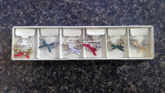 Vintage 1990s Pier 1 Christmas Jingle Bell Wine Charms – Set of 6