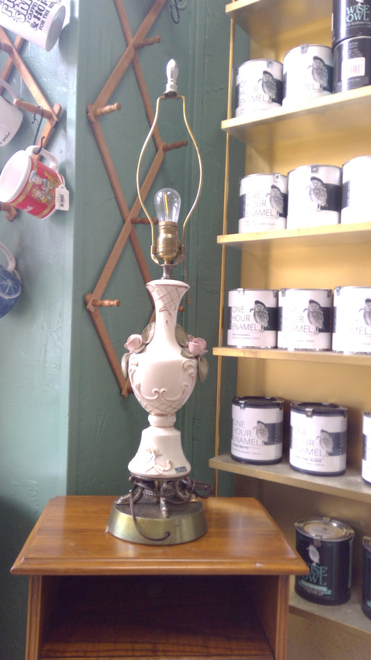 Vintage Cordey Ivory Porcelain Rose Table Lamp – 1940s–1950s