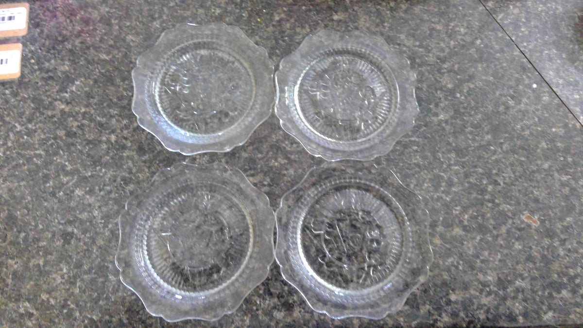 4pc set Vintage 1928–1932 Jeannette Glass Iris & Herringbone Depression Glass Saucers