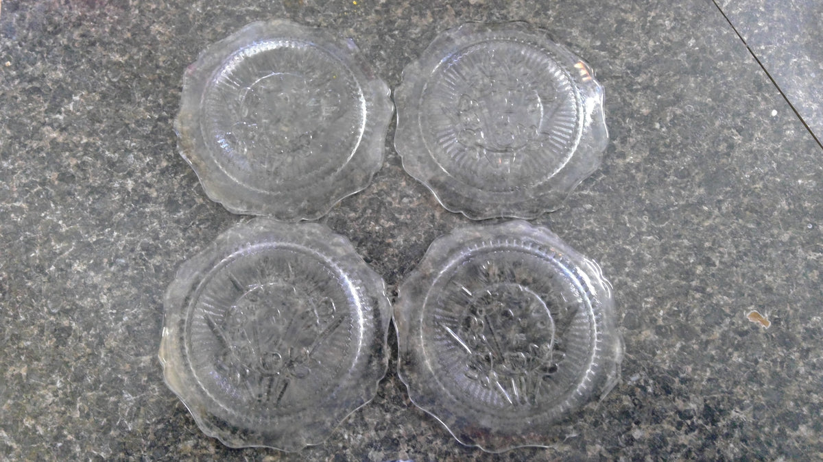 4pc set Vintage 1928–1932 Jeannette Glass Iris & Herringbone Depression Glass Saucers