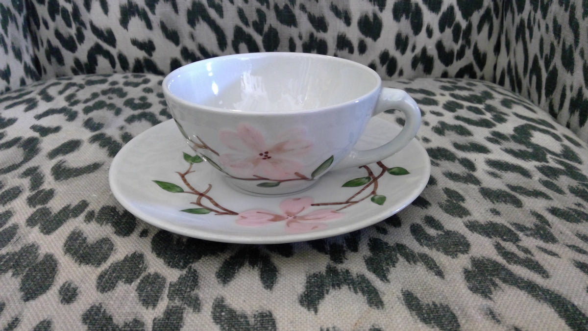 Vintage 1940s Orchard Ware Pink Dogwood Tea Cup & Saucer Set