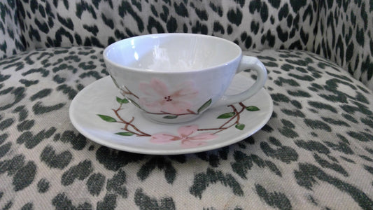 Vintage 1940s Orchard Ware Pink Dogwood Tea Cup & Saucer Set