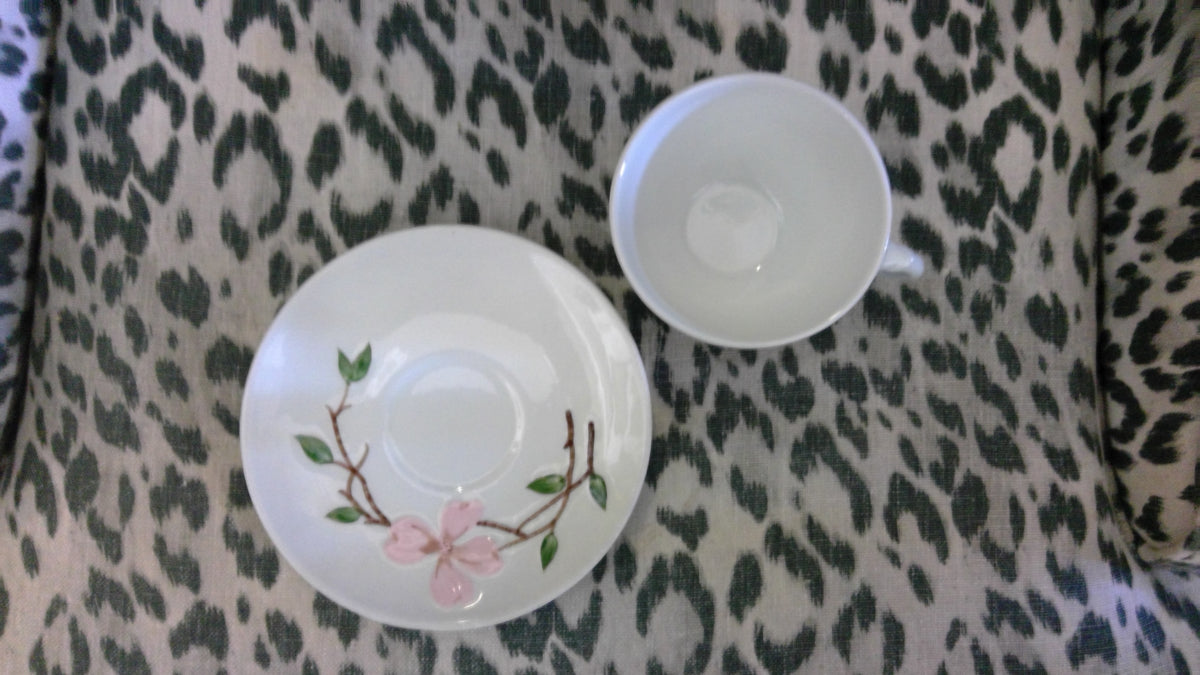 Vintage 1940s Orchard Ware Pink Dogwood Tea Cup & Saucer Set