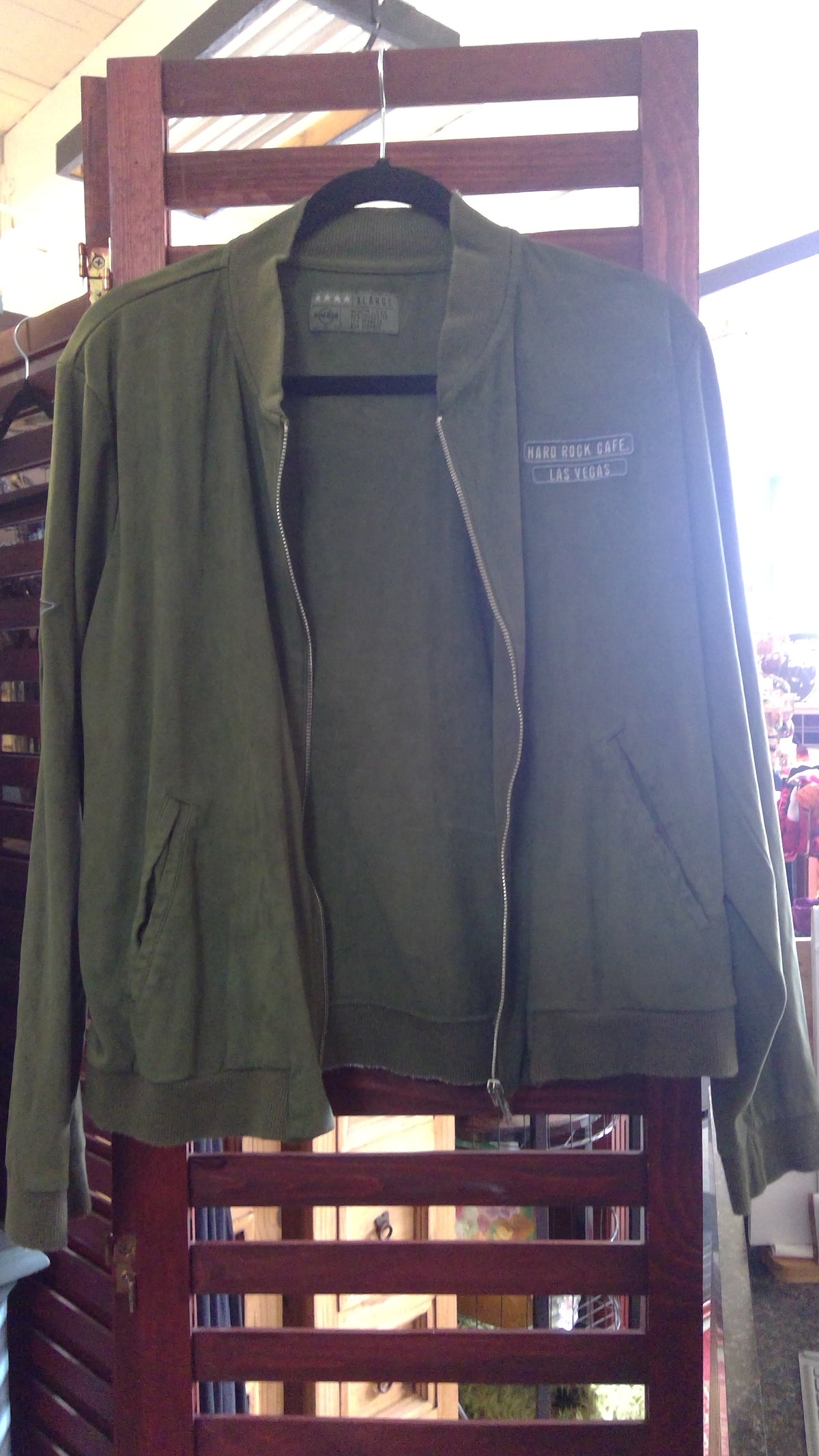 Vintage 2000s Hard Rock Cafe Las Vegas Olive Green Suede-Texture Bomber Jacket – XL
