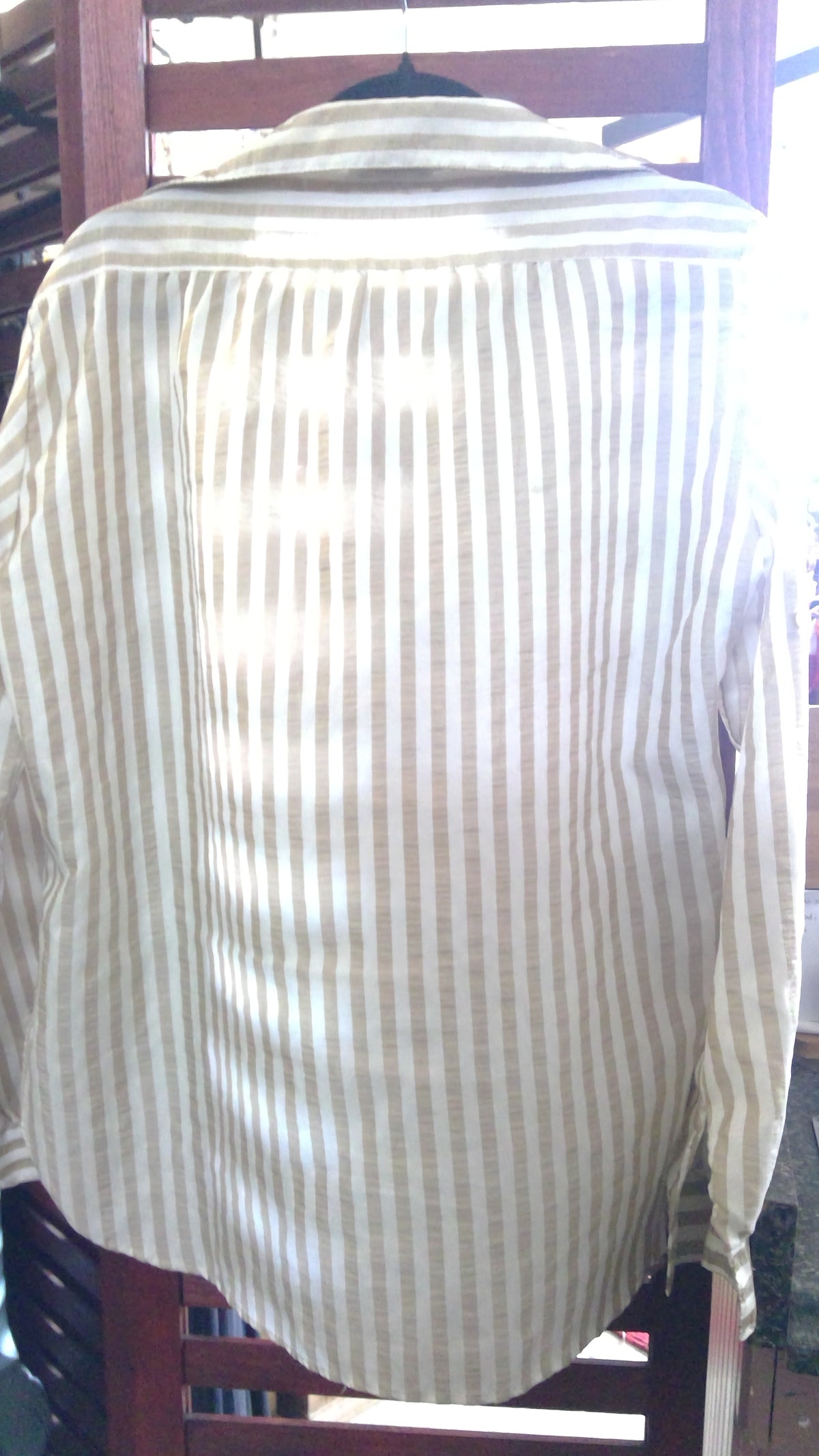 All Hours 2000s Brown & White Striped Button-Up Shirt – Size M