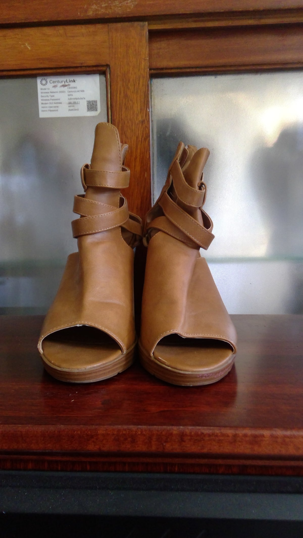 Charlotte Russe Brown Open-Toe Booties – Size 10, Criss-Cross Buckle Straps
