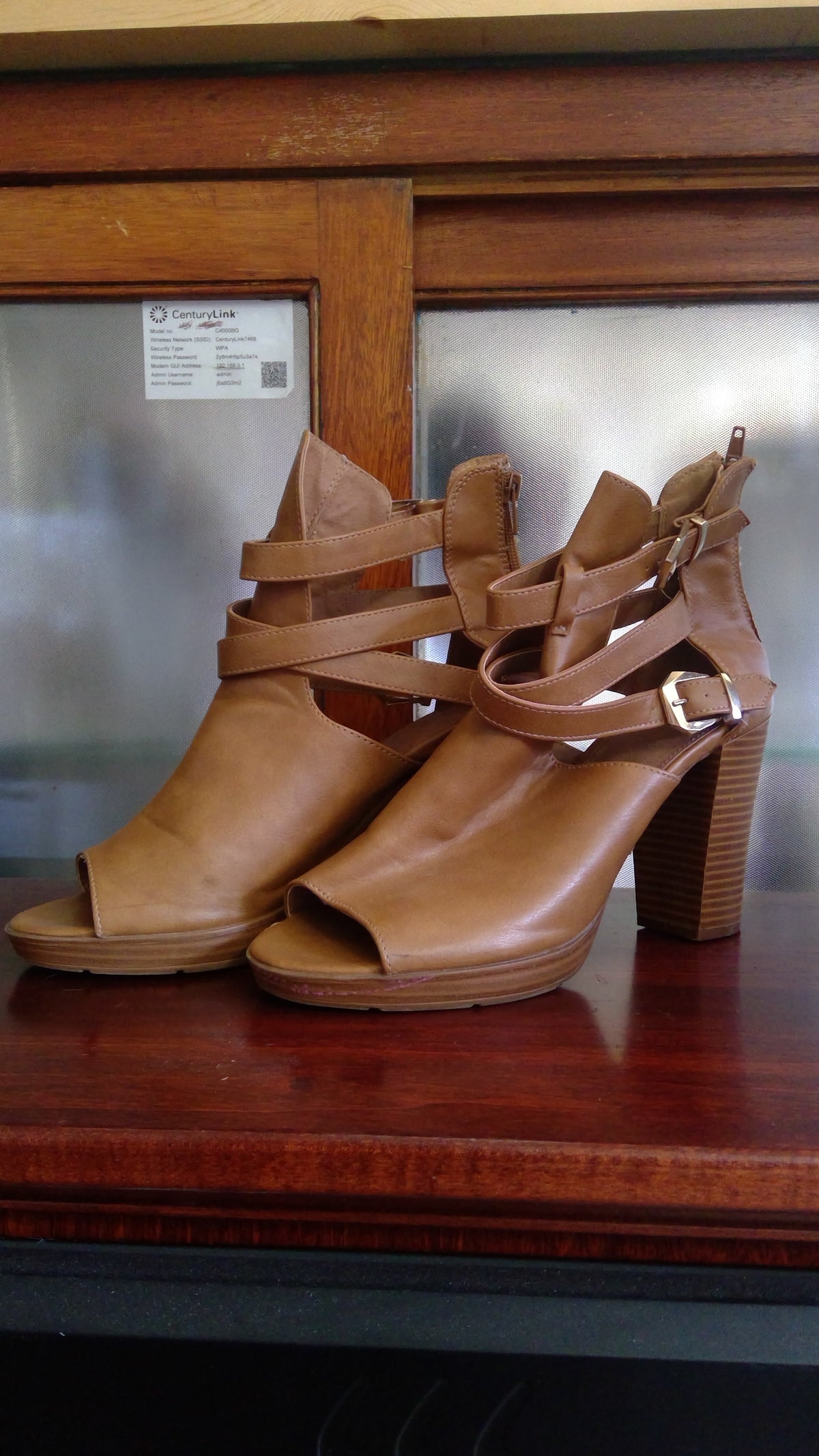 Charlotte Russe Brown Open-Toe Booties – Size 10, Criss-Cross Buckle Straps