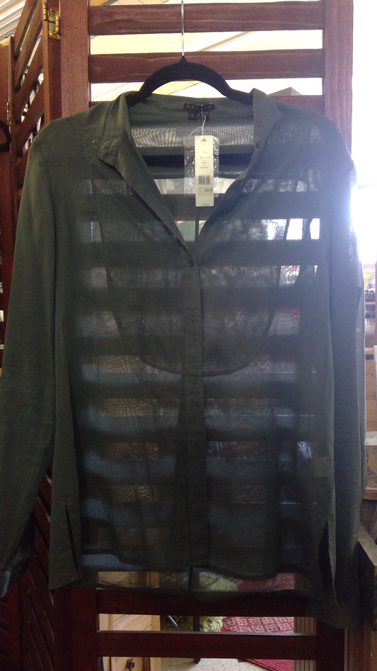 Theory “Jungle” Sage Green Cotton Blouse – NWT