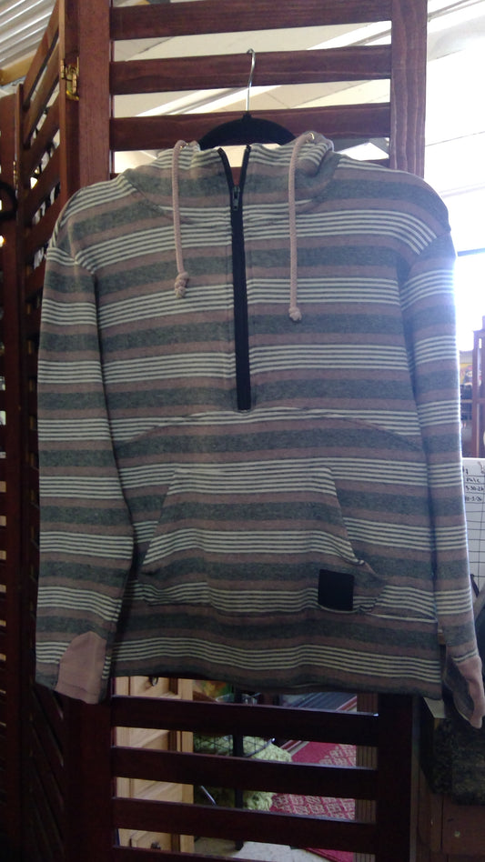 & Brand Pink, White & Gray Striped Half-Zip Hoodie – Size Medium