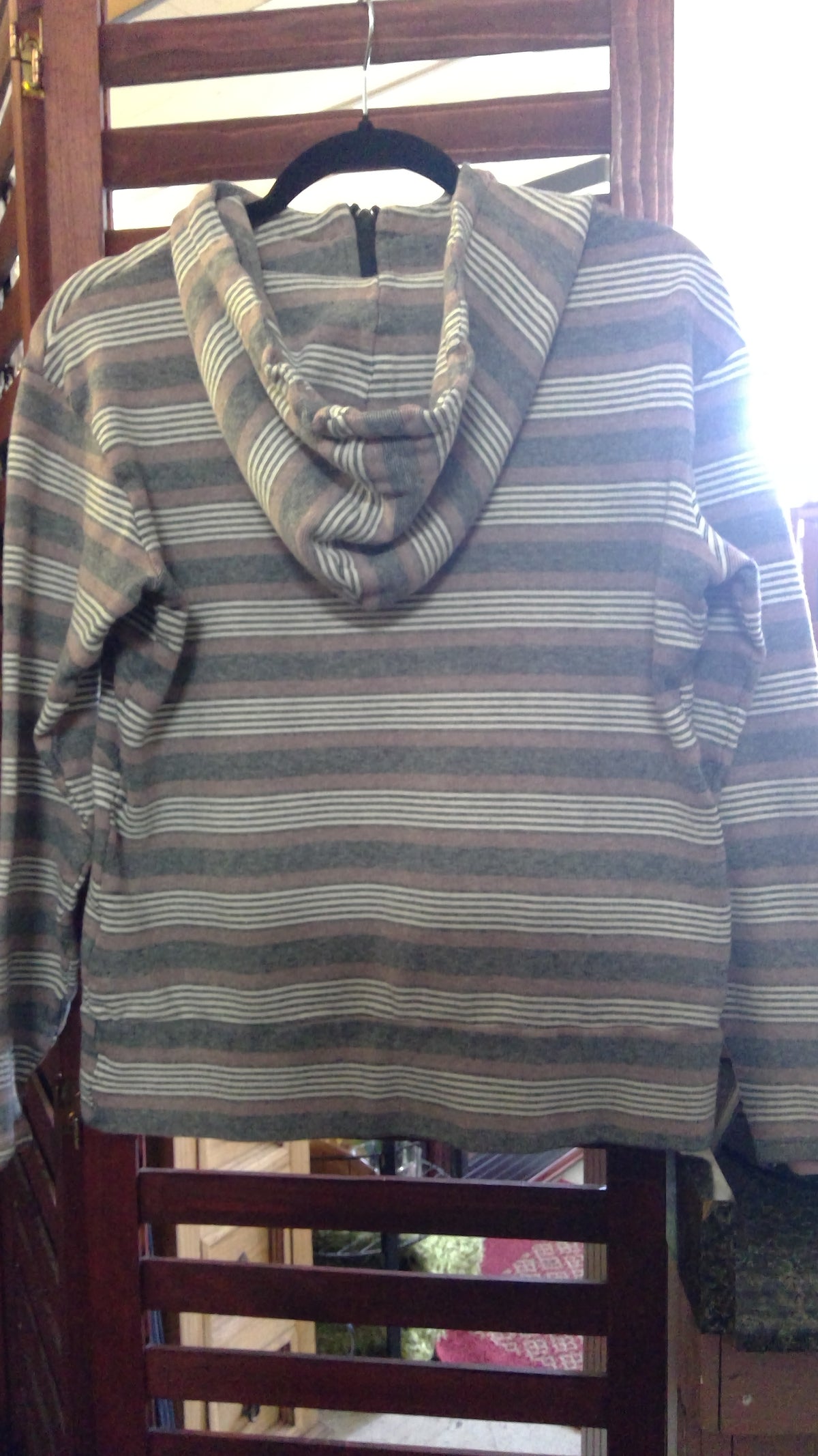 & Brand Pink, White & Gray Striped Half-Zip Hoodie – Size Medium