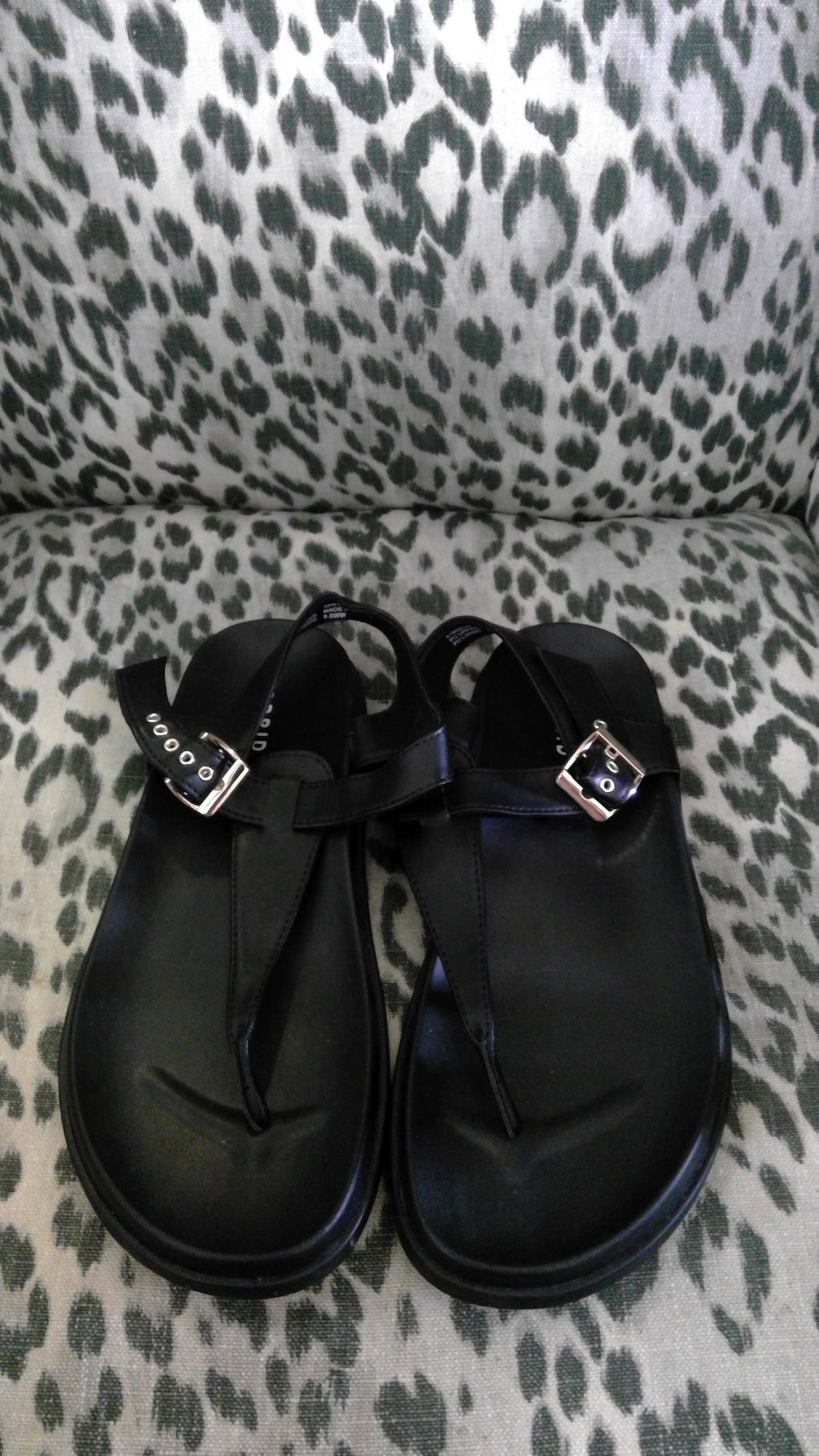 Torrid Black T-Strap Sandals – Gold-Tone Buckle, Size Large