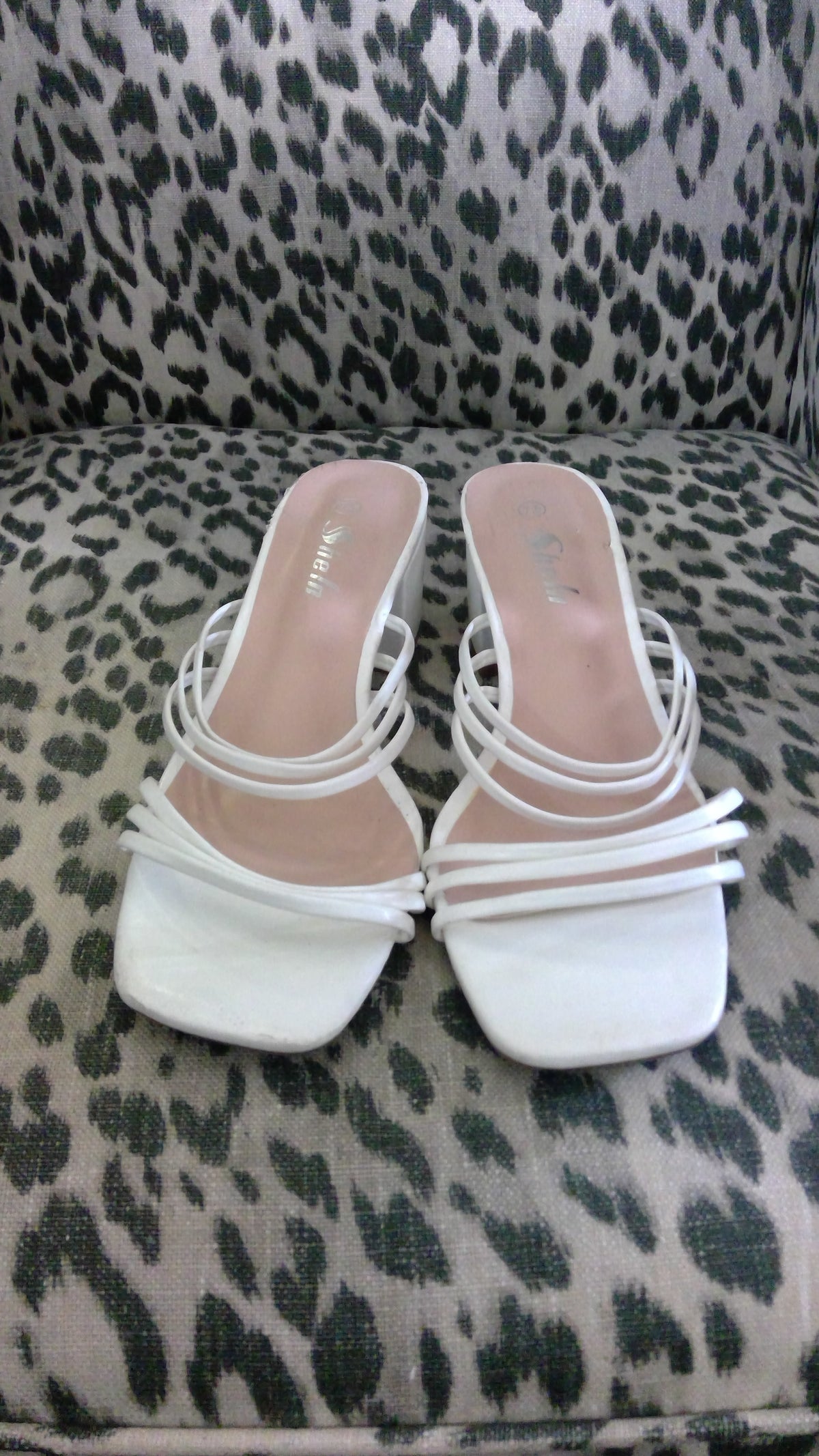 White Multi-Strap Sandal Heels – Size 7.5, Block Heel