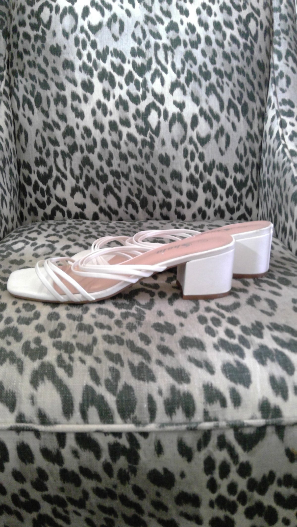 White Multi-Strap Sandal Heels – Size 7.5, Block Heel