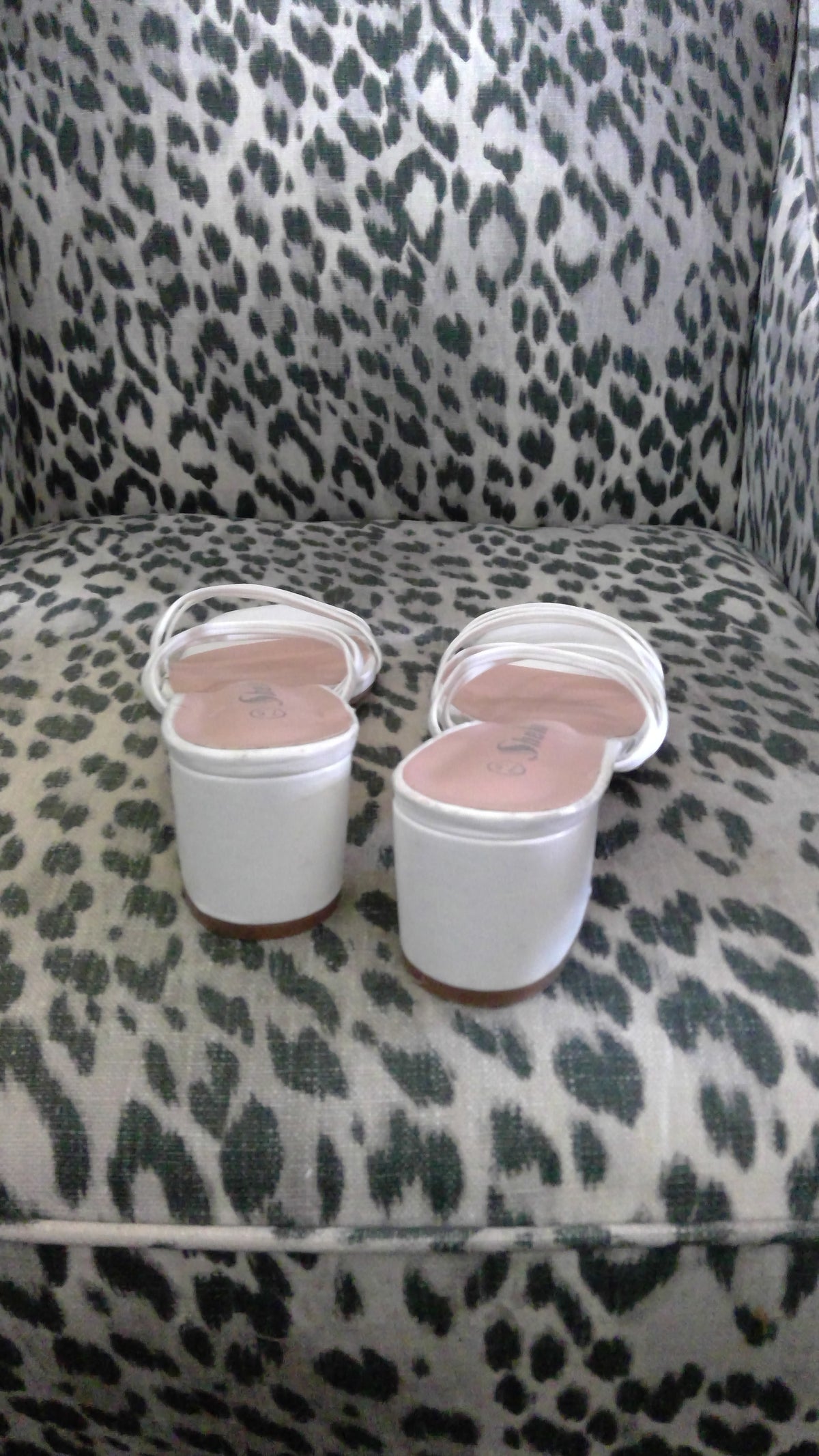 White Multi-Strap Sandal Heels – Size 7.5, Block Heel