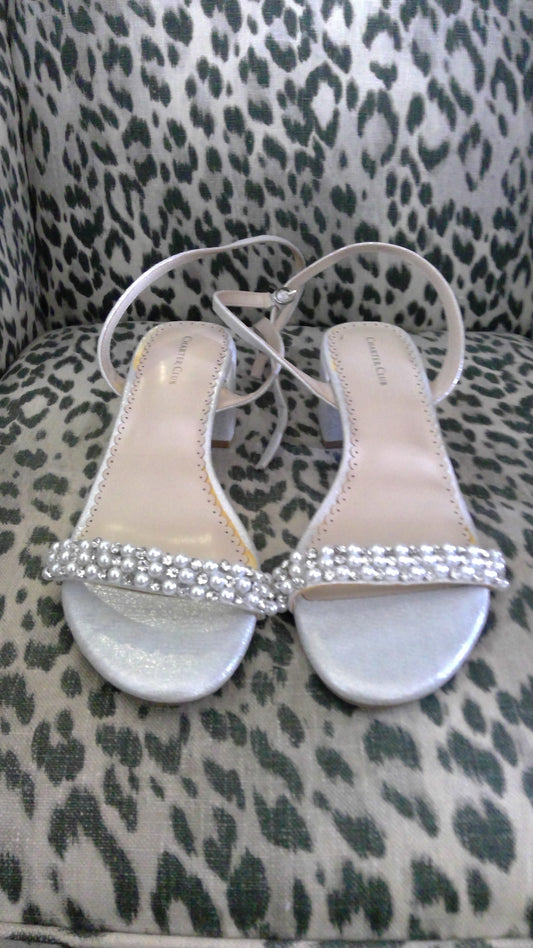 Charter Club Satin Embellished Heels – Pearl & Rhinestone Low Block Heel