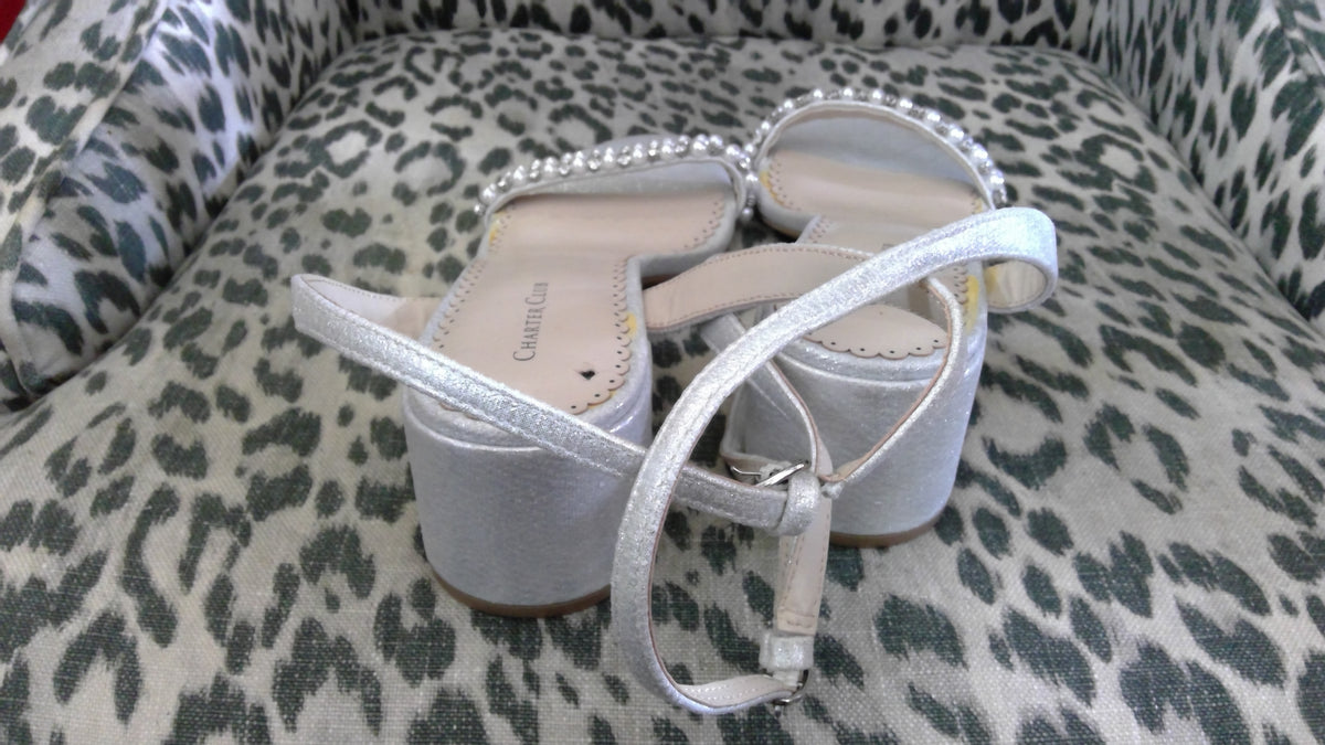 Charter Club Satin Embellished Heels – Pearl & Rhinestone Low Block Heel