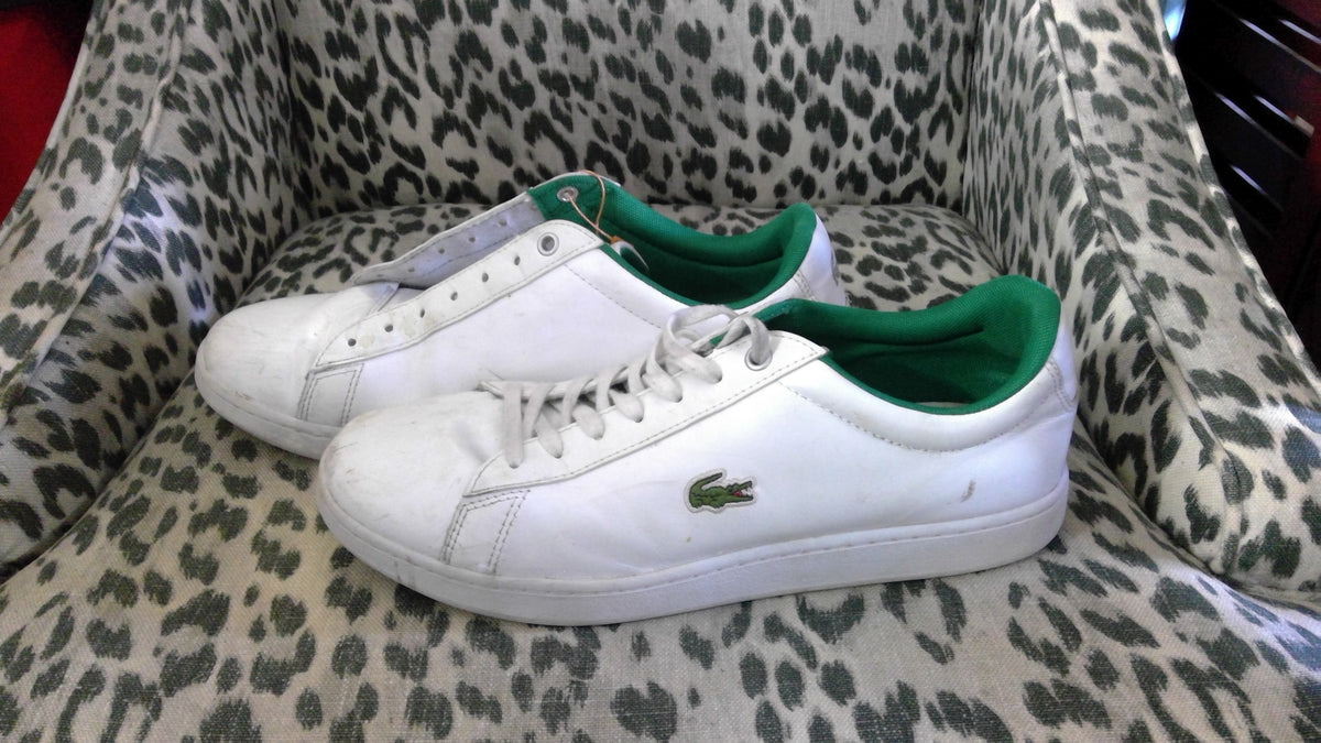 Lacoste Men’s Hydez Leather Sneakers – White & Green, Size 9
