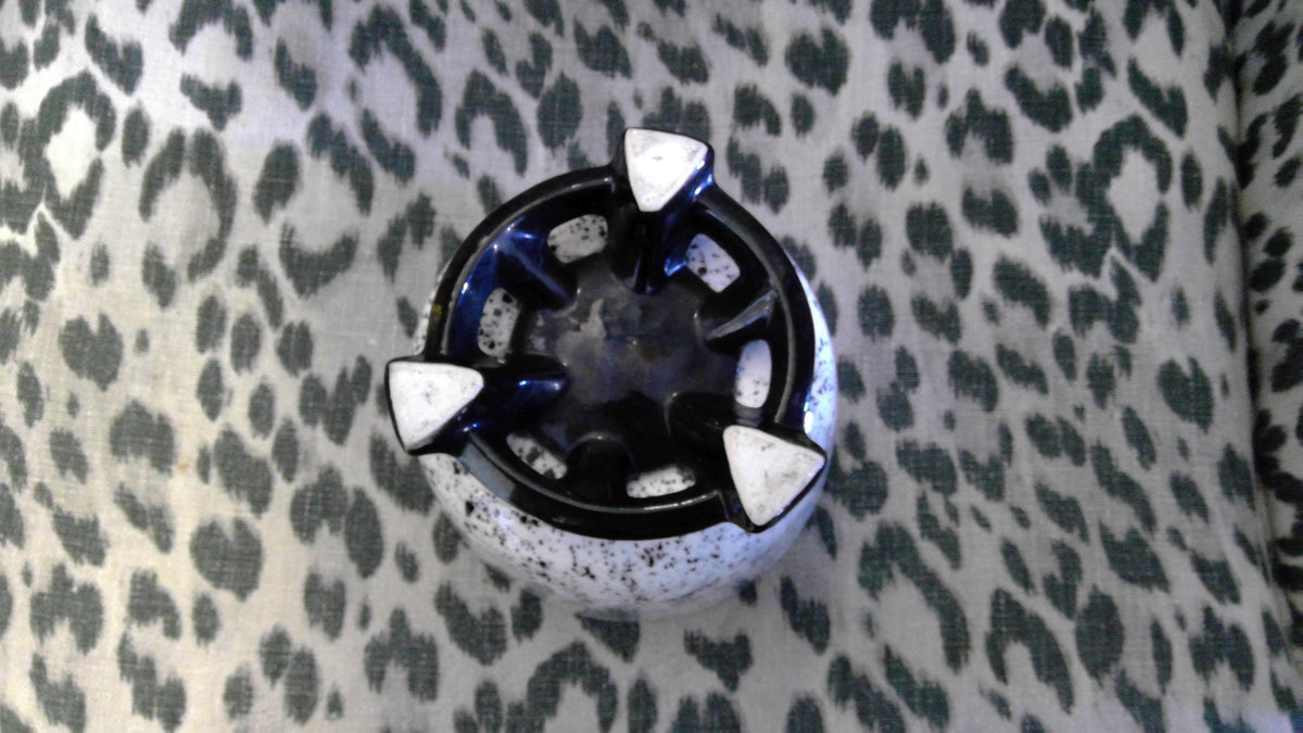 Artisan Speckled Ceramic Bowl with Black Three-Footed Base
