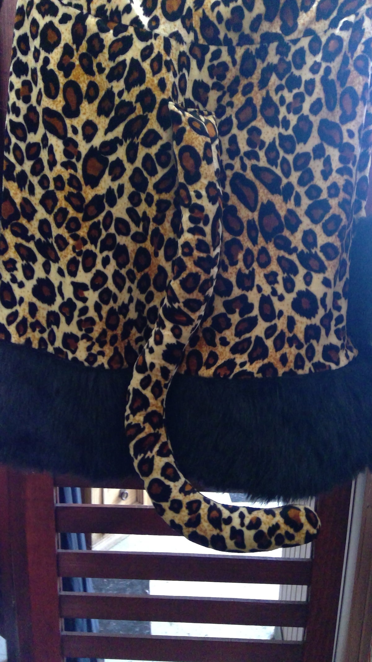 Leopard Halloween Costume Dress – Hood with Ears, Faux Fur Trim & Tail, Size XL