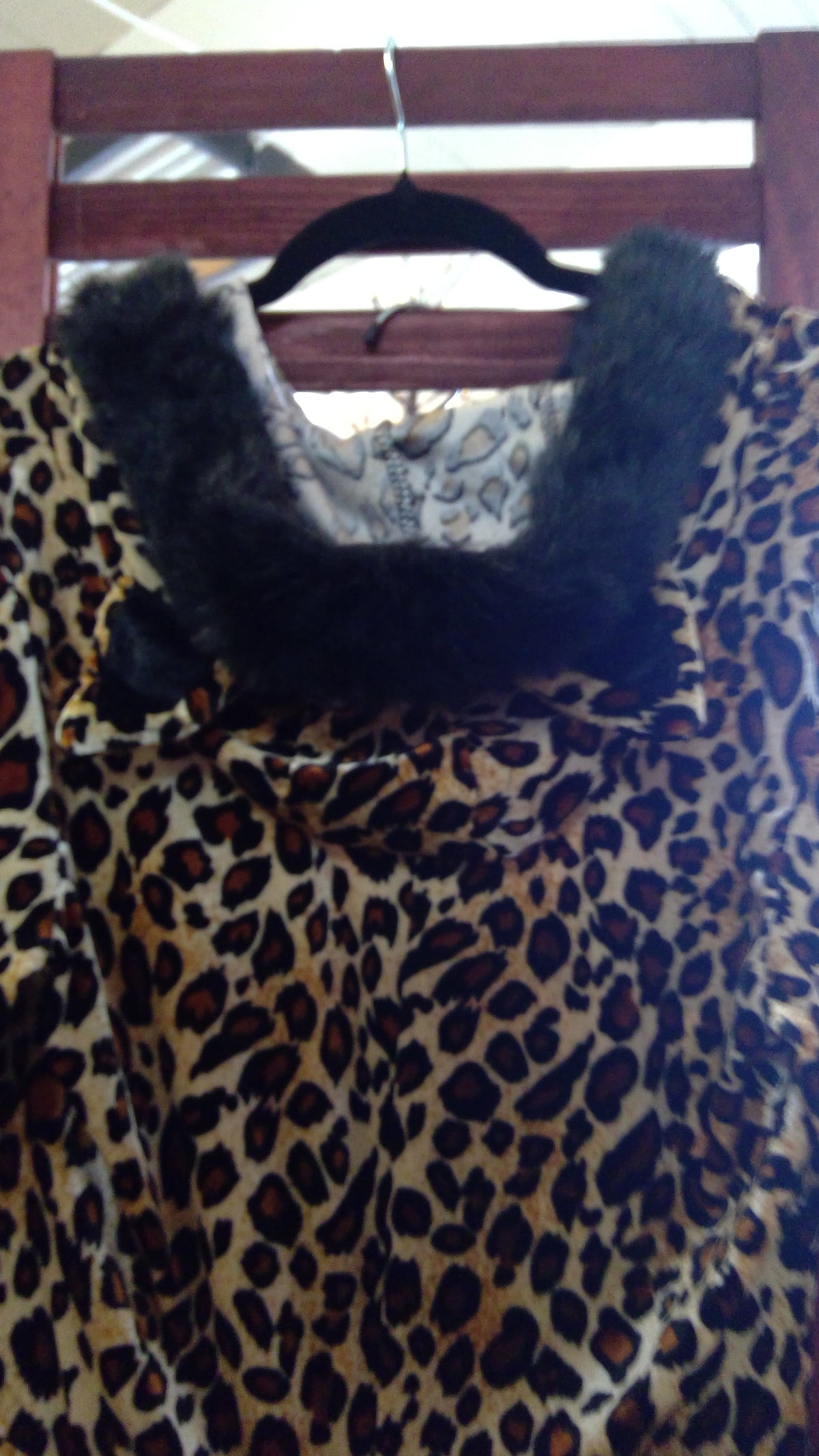 Leopard Halloween Costume Dress – Hood with Ears, Faux Fur Trim & Tail, Size XL