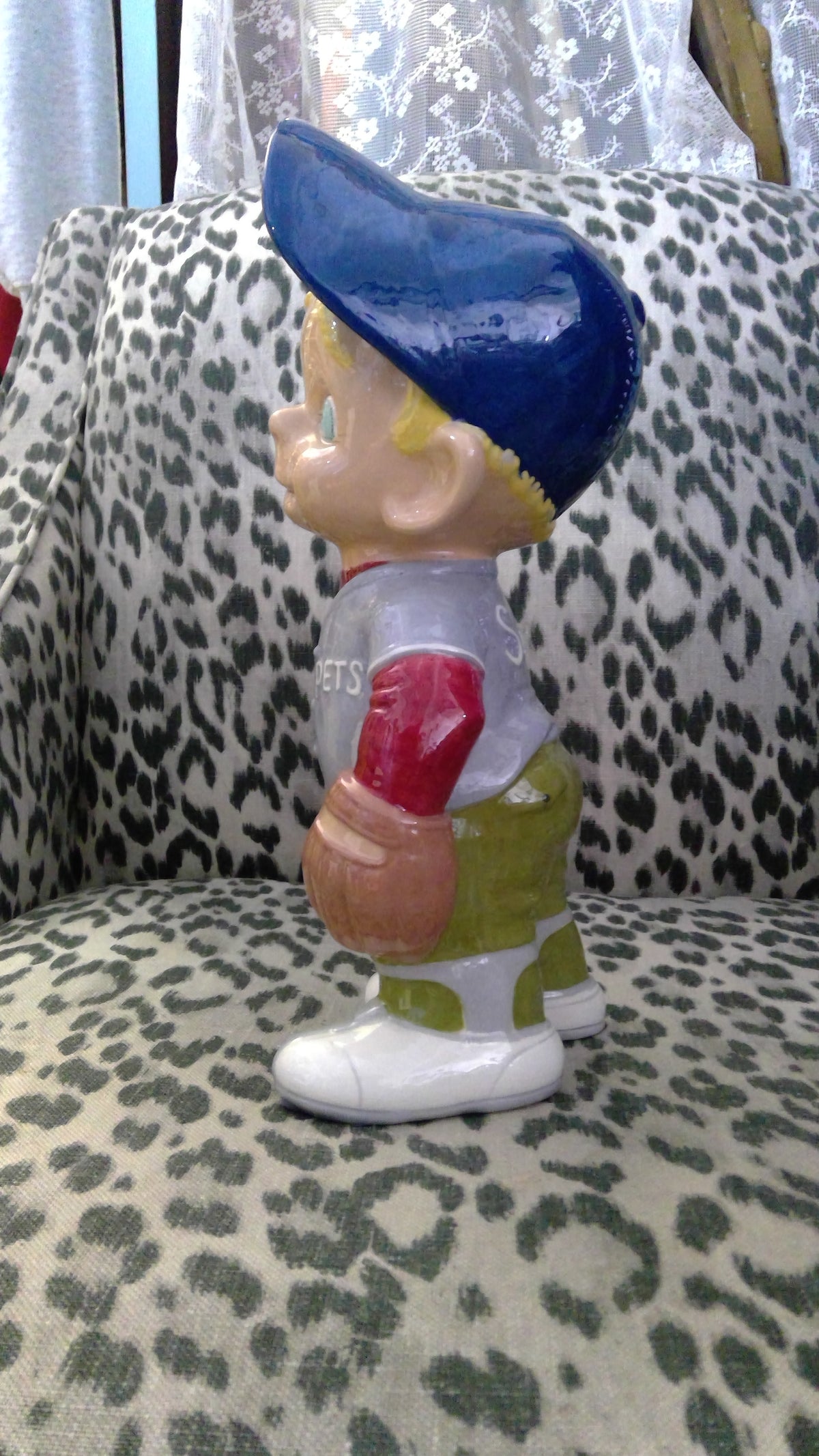 Vintage 1970s Atlantic Mold “Smiley” Boy Baseball Player Ceramic Figurine – 12"