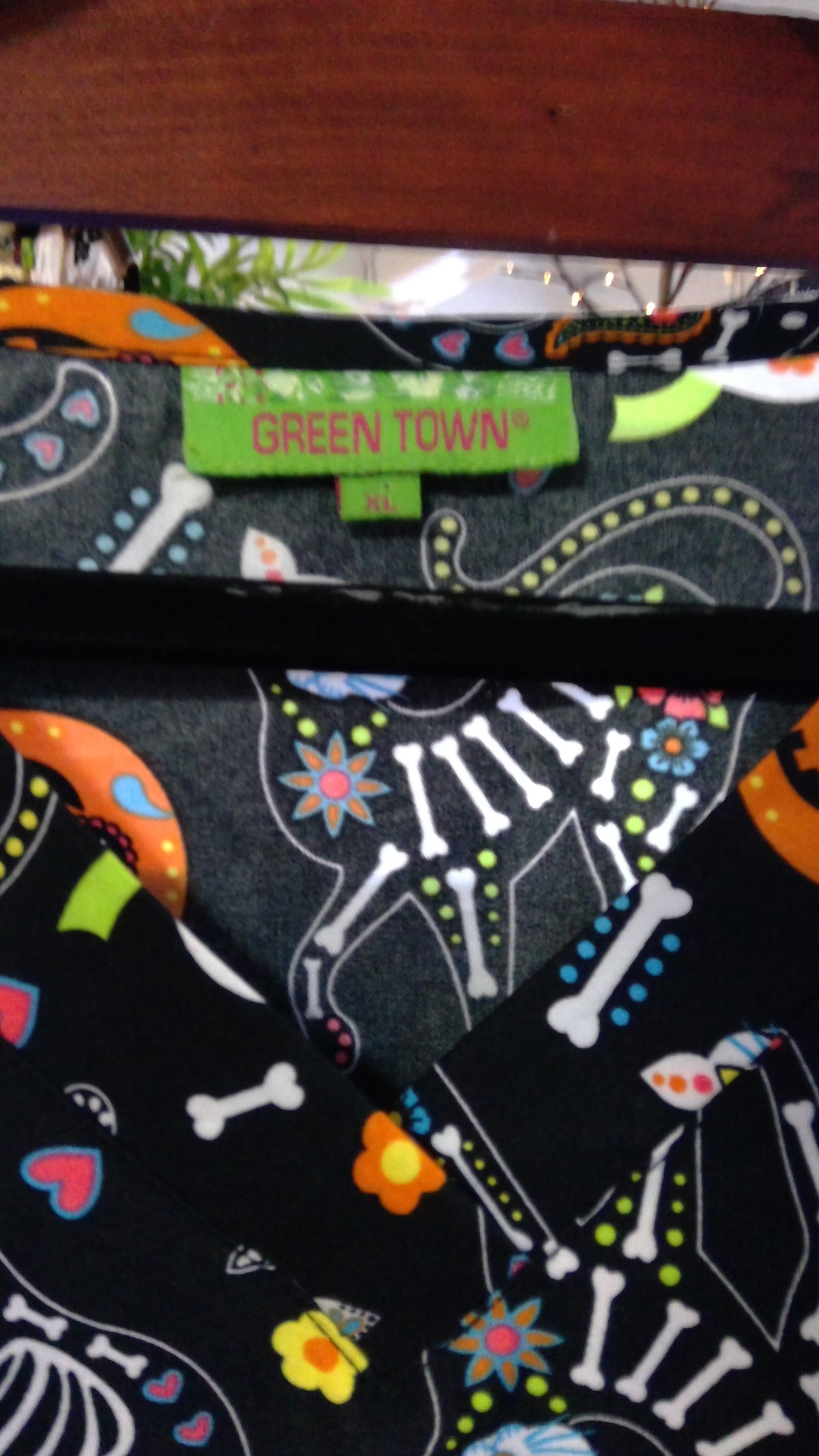 Green Town Halloween V-Neck Scrub Top