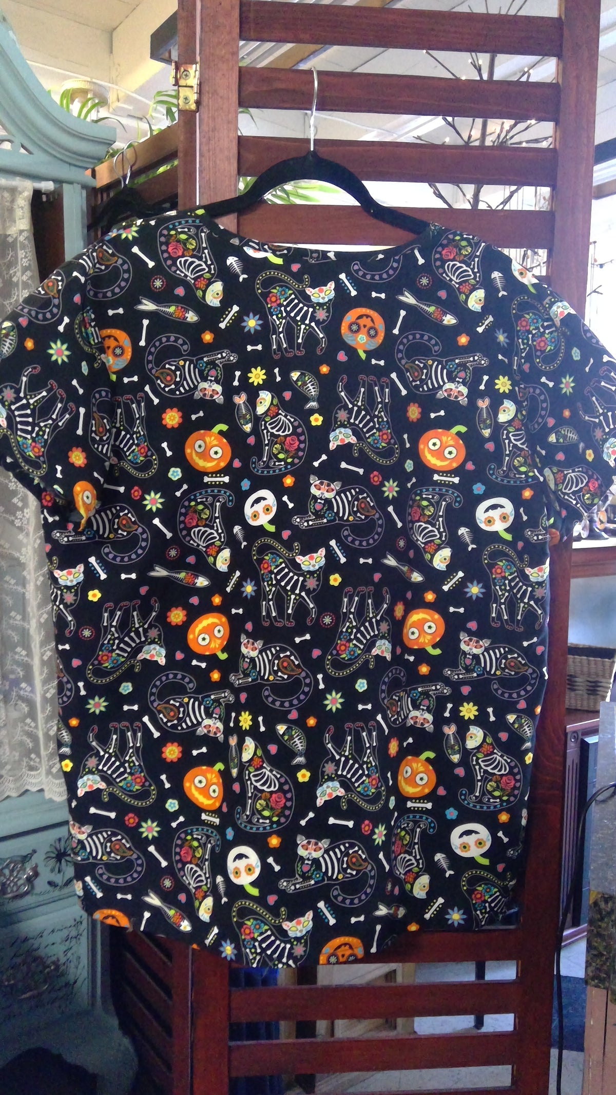 Green Town Halloween V-Neck Scrub Top