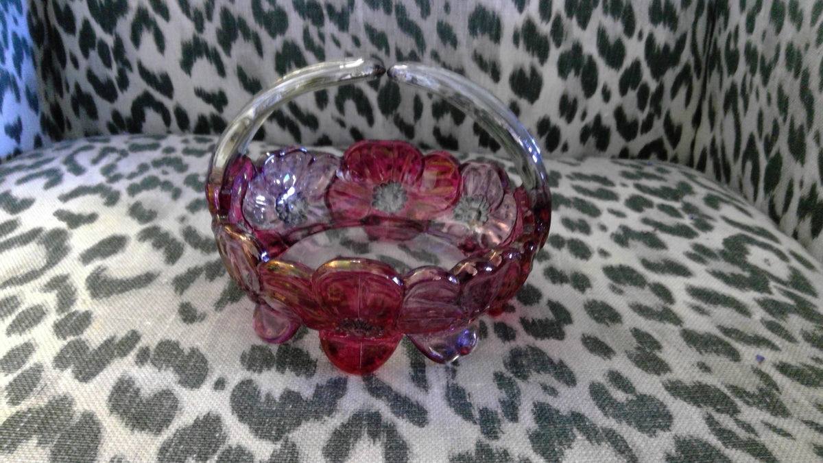 Vintage Westmoreland Glass Dogwood/Pansy Flower Basket