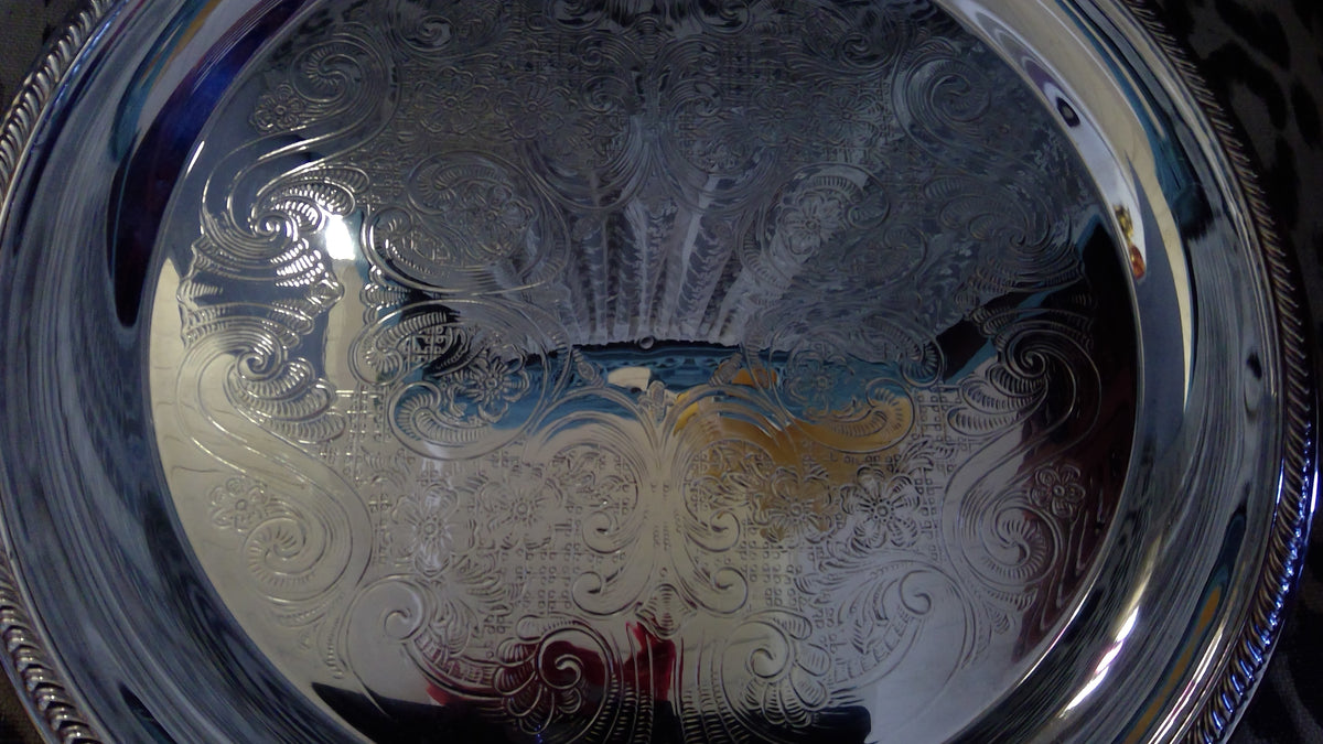 Vintage F.B. Rogers Silver Co. Silver-Plated Serving Platter – Engraved Design, 12"