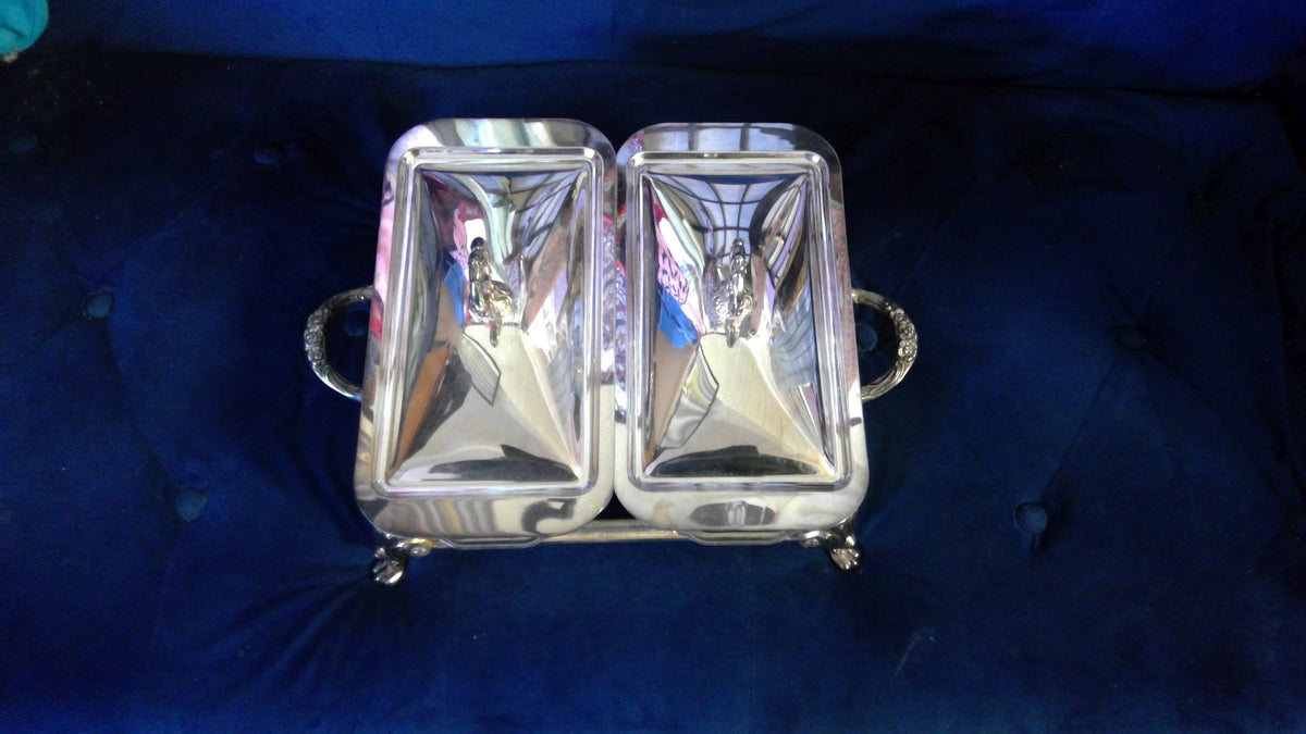 Vintage 1980s Anchor Hocking 7-Piece Casserole Set with Silver-Plated Serving Tray
