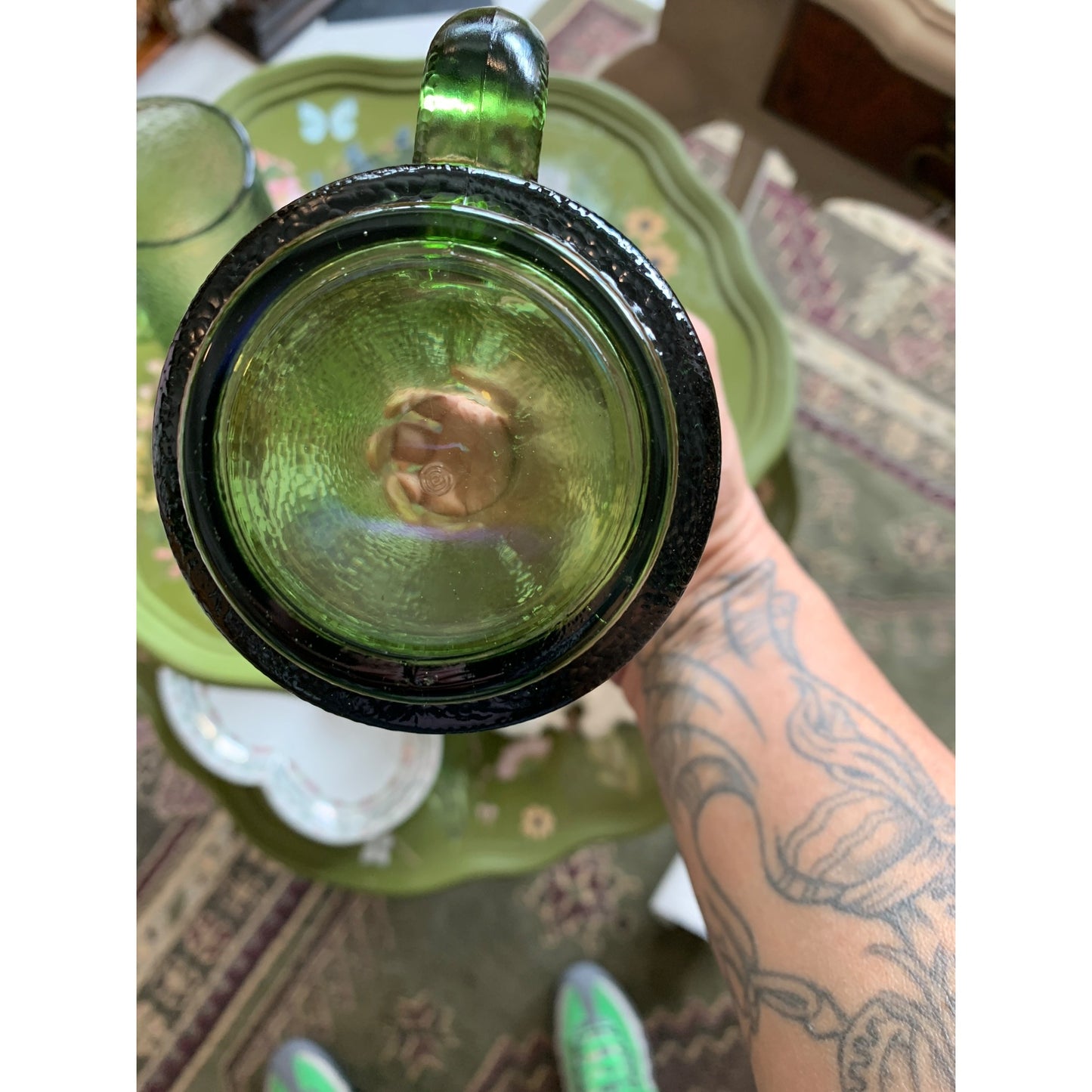 Green Peel Textured Glass Beer Mugs