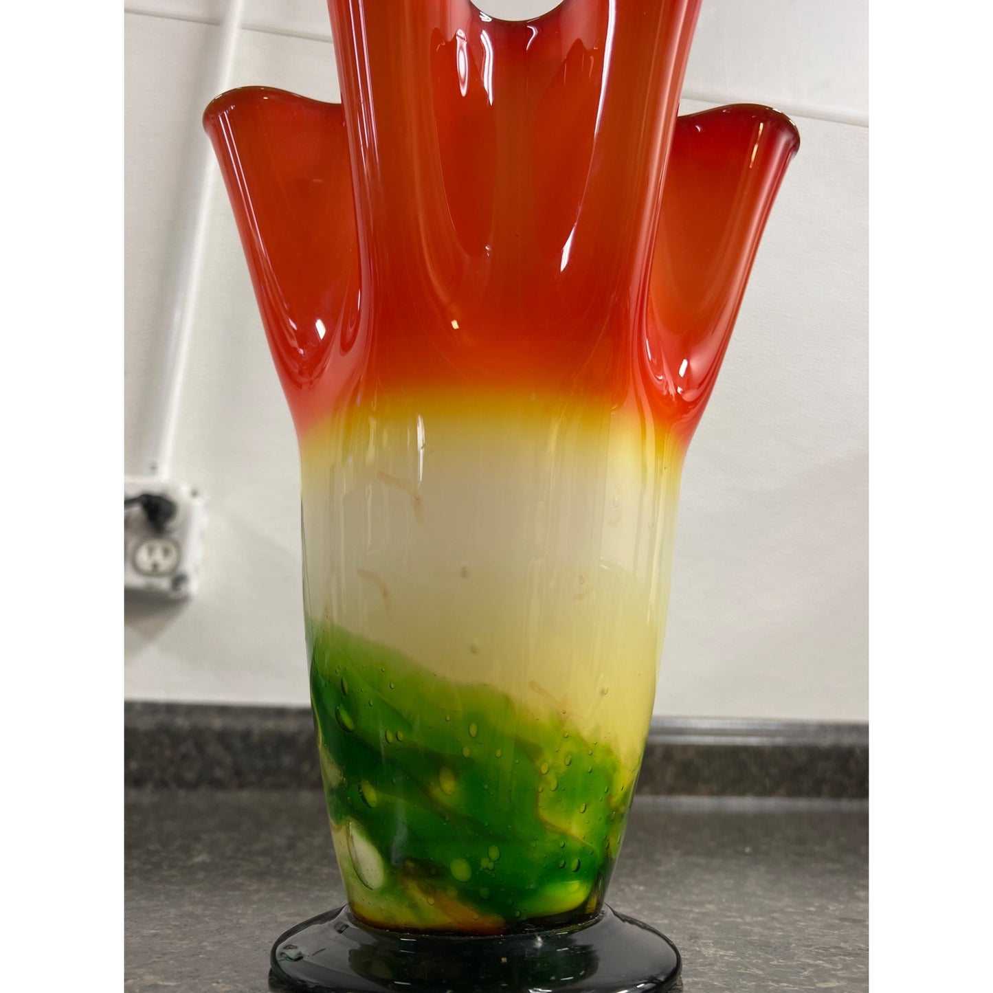 Murano Style Cased Art Glass 12" Multi-color Handkerchief Blown Glass Vase