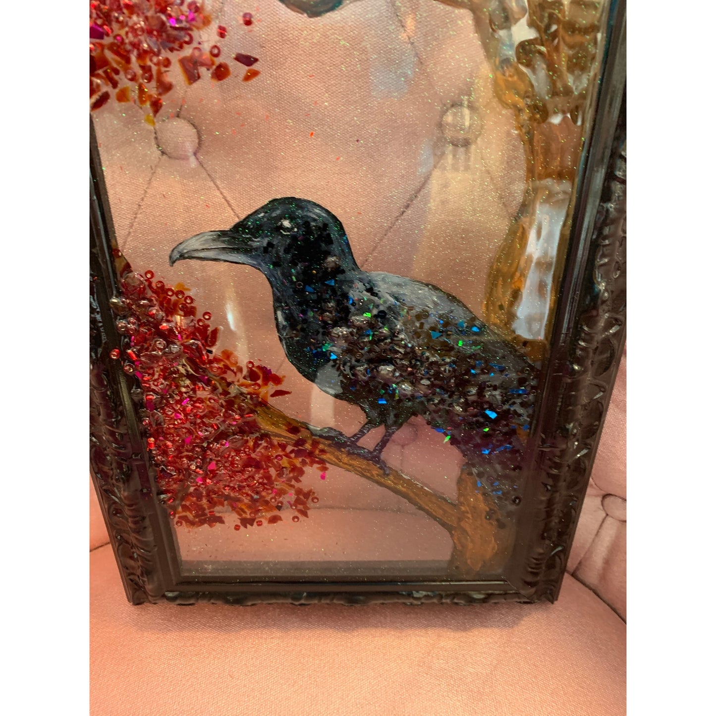 Crow with Flying Crows Resin and Glass By Kimberly Bottemiller